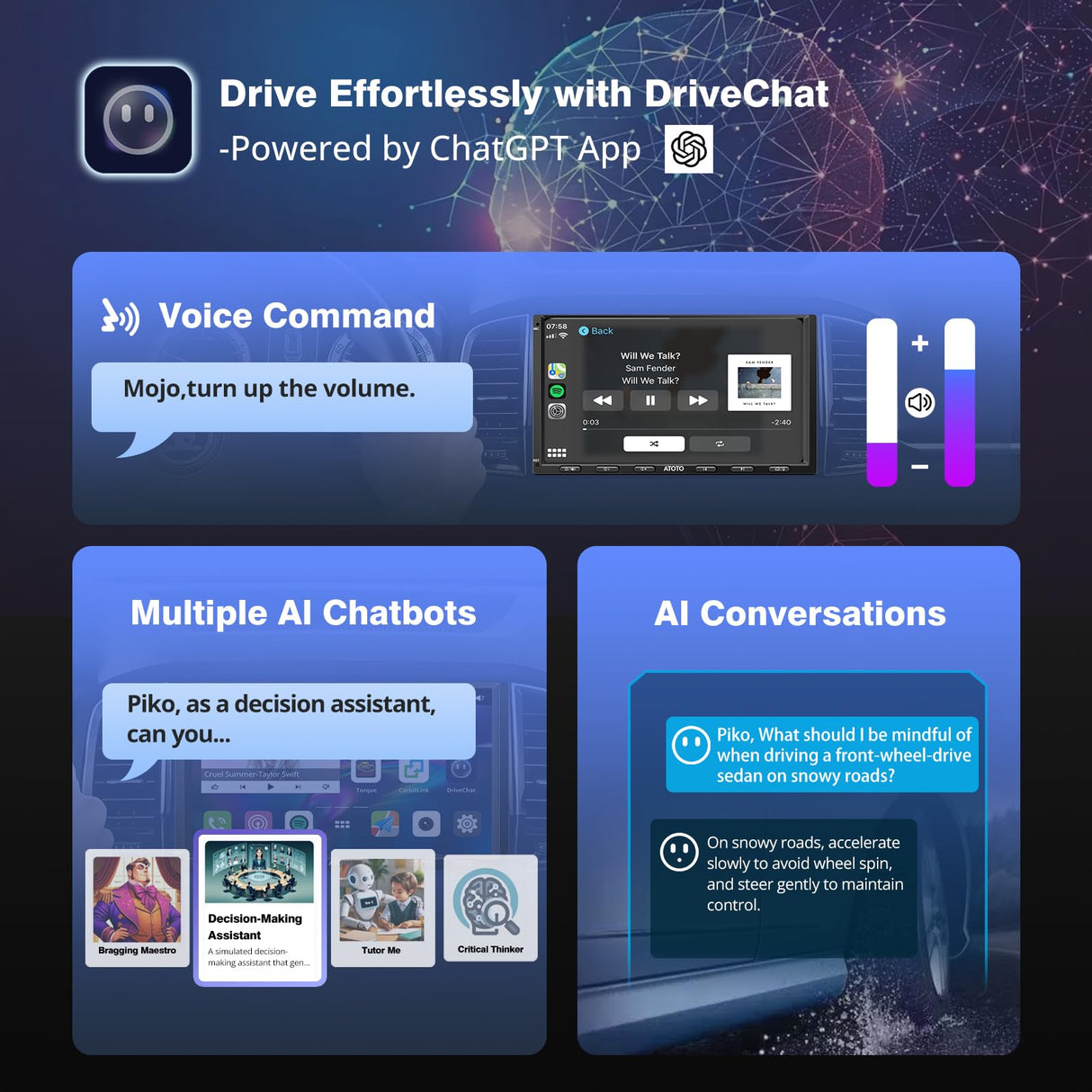 ATOTO S8G2A79UN 7" QLED Double Din Car Stereo with 1080P Front & Backup Camera Input, 6+128G, Wireless CarPlay & Android Auto, Built-in 4G LTE/Wi-Fi/Dual Bluetooth, DSP, AMP, SUB, GPS