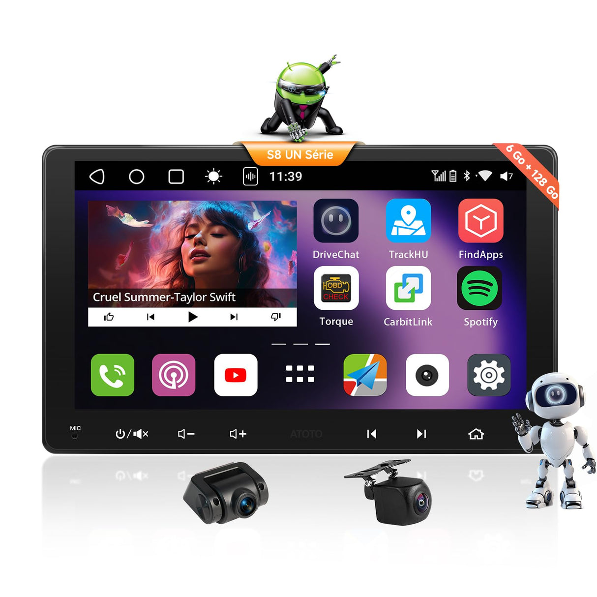 ATOTO S8G2099UN 9" Android Double Din Car Stereo with Front & Rear Cameras, QLED Touchscreen, Wireless CarPlay/Android Auto, 4G LTE, Wi-Fi, Bluetooth, GPS & AI