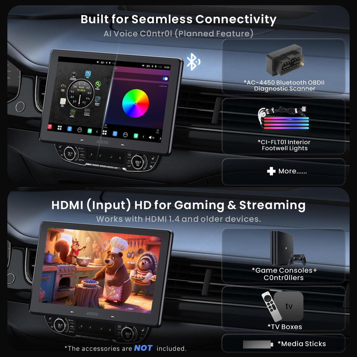 ATOTO X10G110E 10.1" Single & Double Din Radio 8-Core Android 13 with 1080P Dash Cam Front & Rear, OBD2 Scanner 5-in-1, Wireless CarPlay & Android Auto, 8+128G Floating QLED Touchscreen, ChatGPT AI