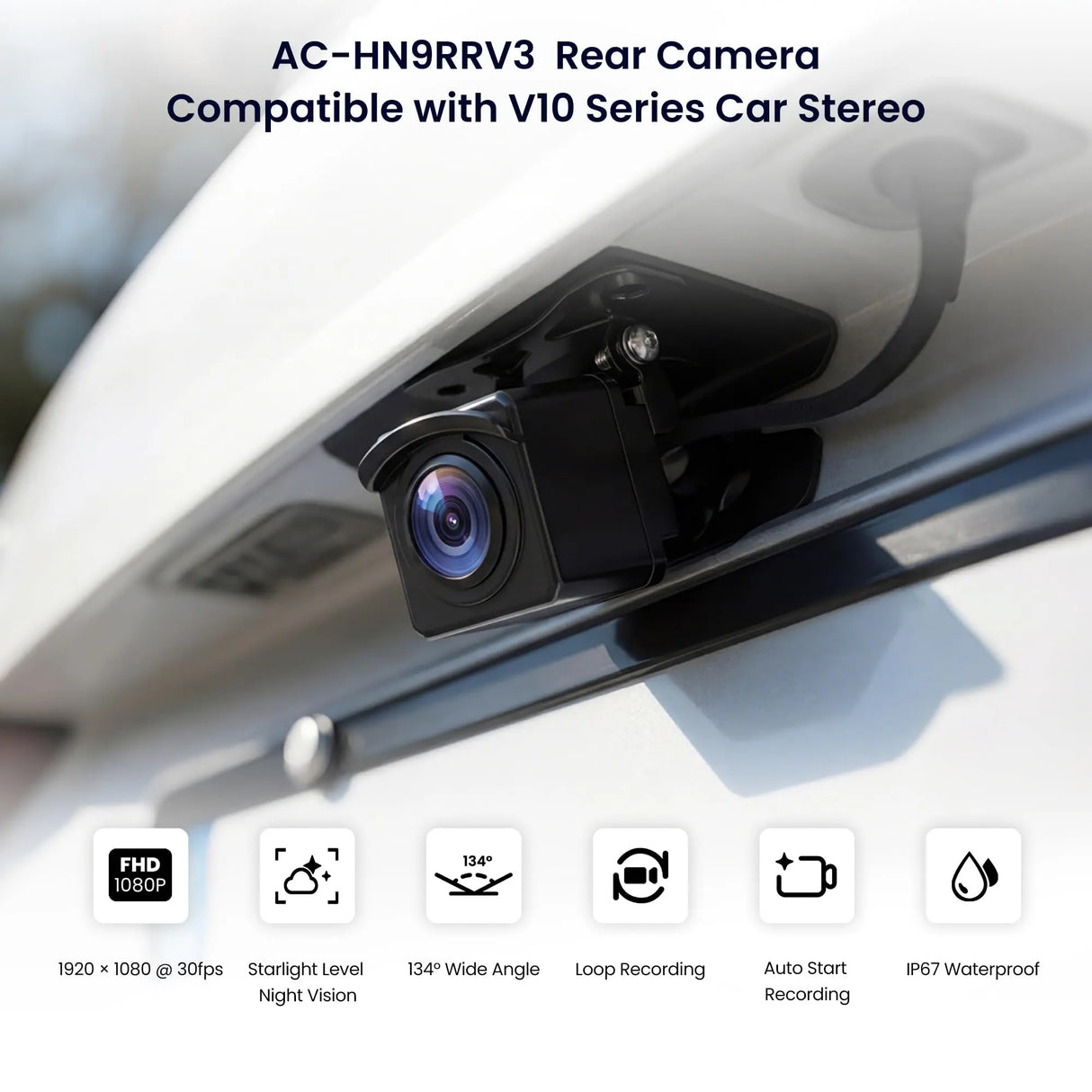 ATOTO AC-HN9RRV3 AHD 1080p Backup Camera, 30fps, 134° Wide-Angle, Starlight Night Vision, IP67 Waterproof, G-Sensor, Parking Mode, Loop Recording – Only for V10 Series