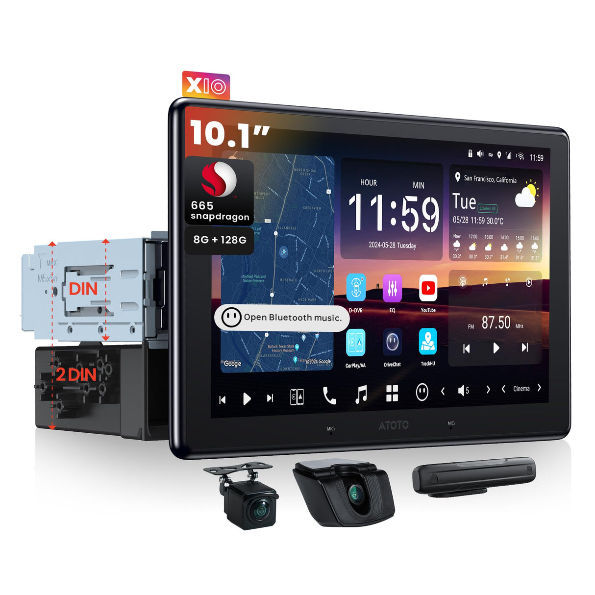 ATOTO X10G110E-R3 10.1インチ AI Android ディスプレイオーディオ(1DIN/2DIN対応)2カメラ同時録画・無線CarPlay/Android Auto・4G LTE SIM対応・7.1.2ch/36バンドEQ・HDMI入力・ハイボルトRCA・8G+128G・デュアルBluetooth