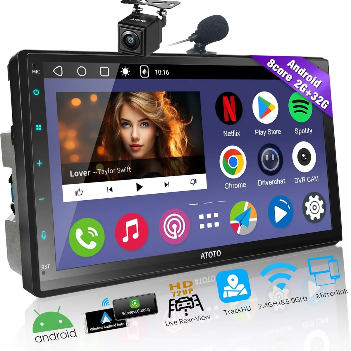 ATOTO A6PF 7インチ カーラジオ 2 DIN カメラ、QLED、CarPlay、GPS