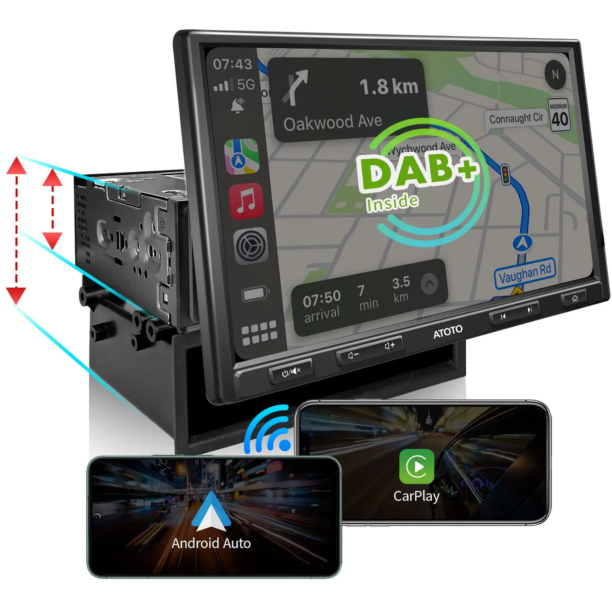 ATOTO F7G110XED 10" Single Din & Double Din Head Unit with Built-in DAB+, Wireless CarPlay & Android Auto, QLED Touchscreen, Bluetooth, HD LRV, MirrorLink, Quick Charge, USB/SD
