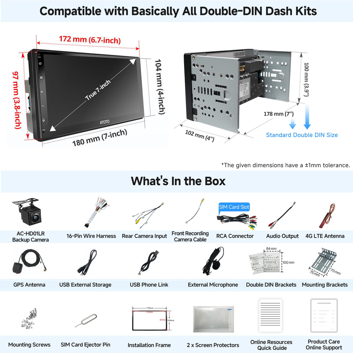ATOTO S8G2C74MS 7" Android Double Din Car Audio with Backup Camera, Wireless CarPlay & Android Auto, QLED Fully Laminated Touchscreen, 8-Core, Built-in 4G LTE, WiFi/BT/USB Tethering, 4G+32G, HD LRV