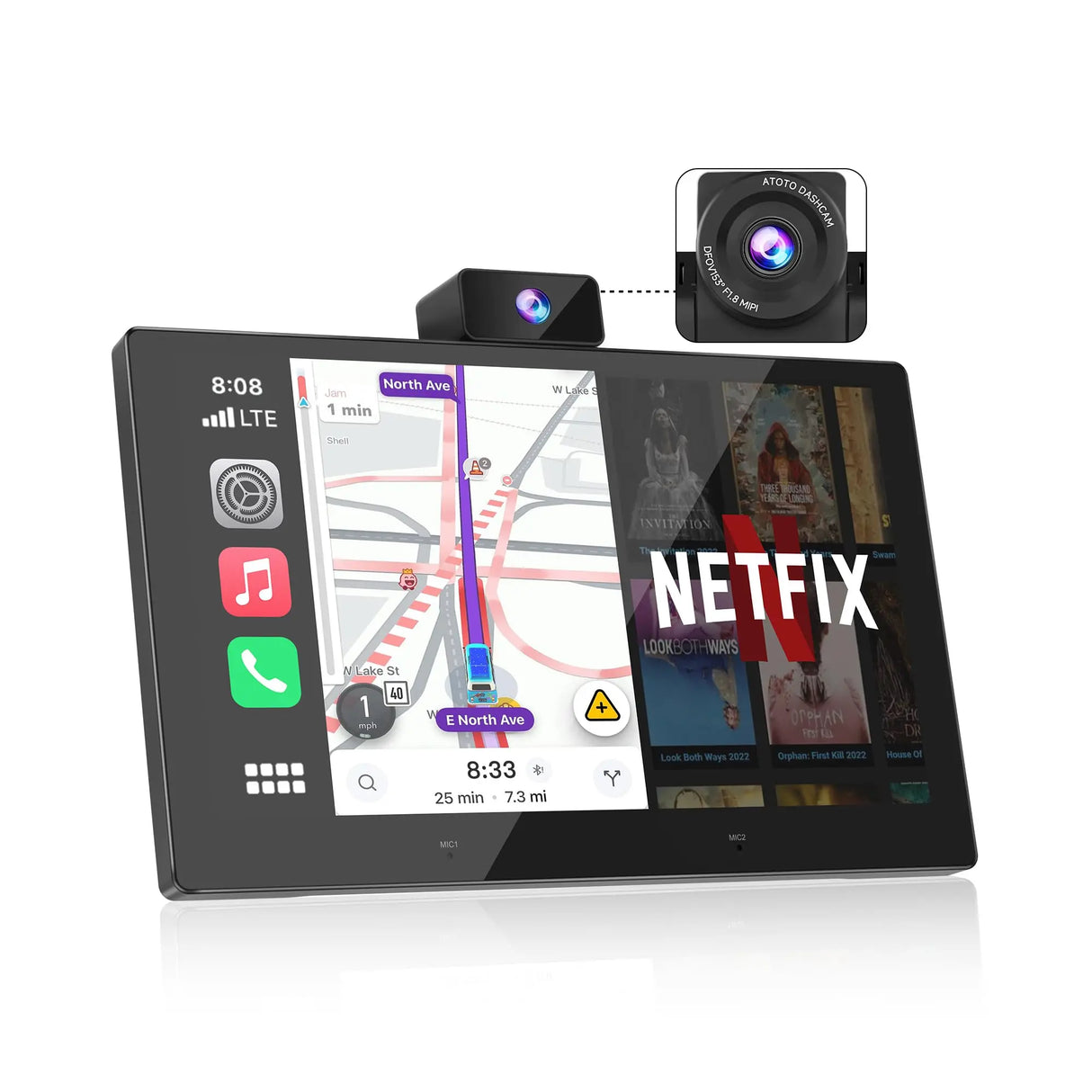 ATOTO P609S1N 9" Portable CarPlay Screen – Wireless CarPlay & Android Auto Touchscreen with Dash Cam, Bluetooth, GPS Navigation, Voice Control & Music Player, Plug & Play Car Stereo (P6 Standard DashCam)