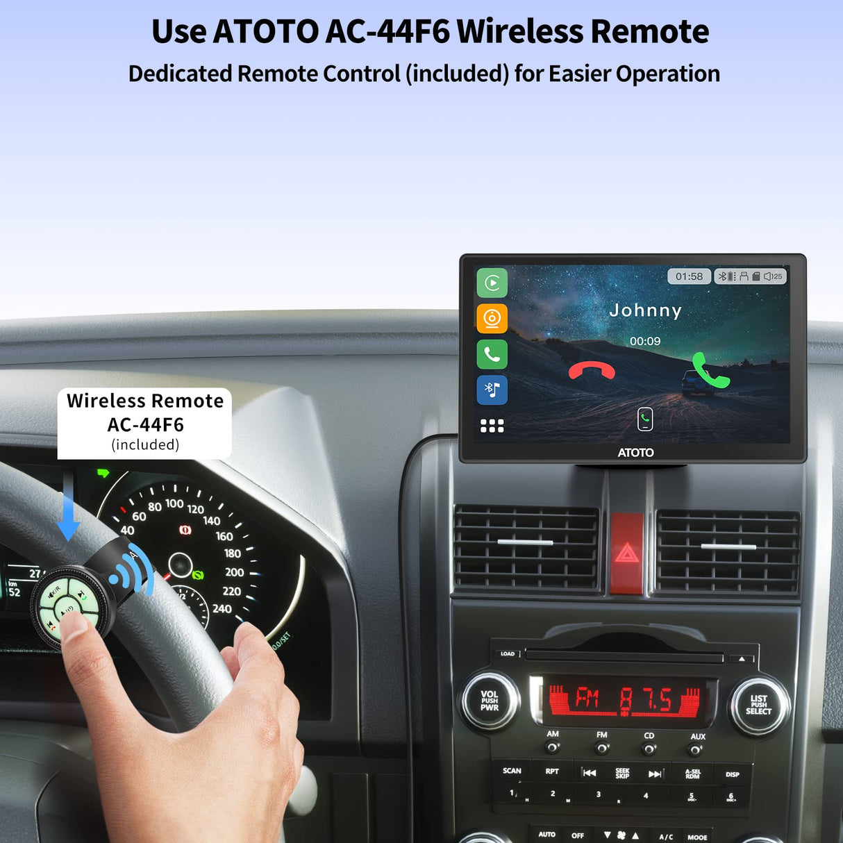 ATOTO Portable Wireless Carplay Android Auto Screen, 7 Inch QLED Glare-Suppressing Car Play Screen with WDR & Auto Dimmer, Steering Wheel Control, GPS BT AUX, P807SD-RM