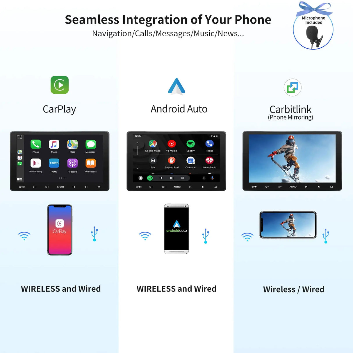 ATOTO A6 9 Zoll Android Doppel-DIN Autoradio Kompatibel mit Skoda, VW Volkswagen Golf Jetta, CarPlay und Android Auto, Dual-Bluetooth, WiFi/BT/USB-Tethering-Internet, HD-LRV, 2GB + 32GB, A6VW09PF