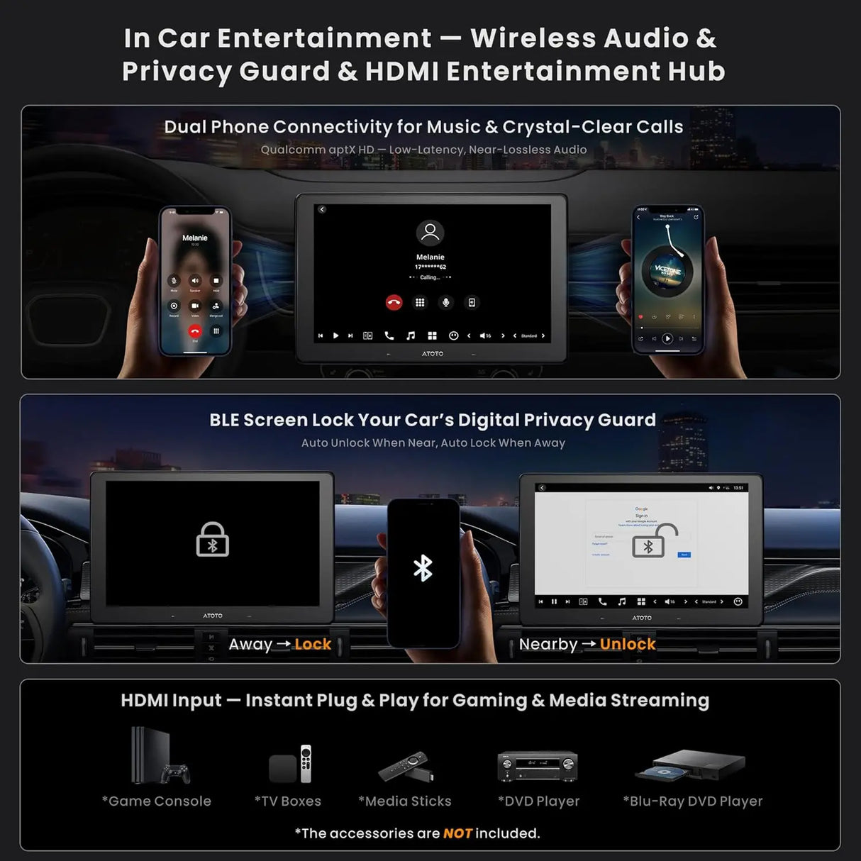 ATOTO X10G110E 10.1" Android Car Stereo with Wireless CarPlay & Android Auto, QLED Floating Touch Screen, Dual 1080P Dash Cam, 8GB RAM, 128GB ROM, DSP 7.1.2 Sound, WiFi/Cellular