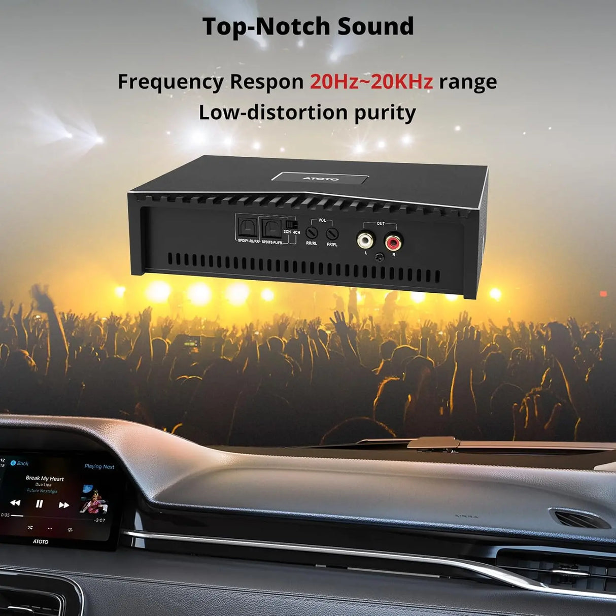ATOTO CA-AEC03 Class D Compact Digital Car Amplifier, 4 Channel, RMS 4x55W, Dual SPDIF, Full Range, 4–8 Ohms Stable, Compatible with ATOTO A5/A6/F7/S8/X10 Stereos (Not for S8 PN, P5, P8, P9)