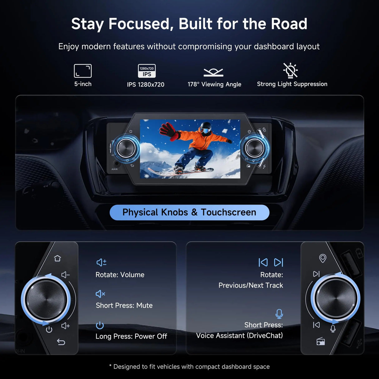 ATOTO A5LG1A5T 5" Single Din Bluetooth Car Stereo with Front Dashcam & Backup Camera, Wireless CarPlay/Android Auto, GPS, Wi-Fi, USB Fast Charging, AUX/SD