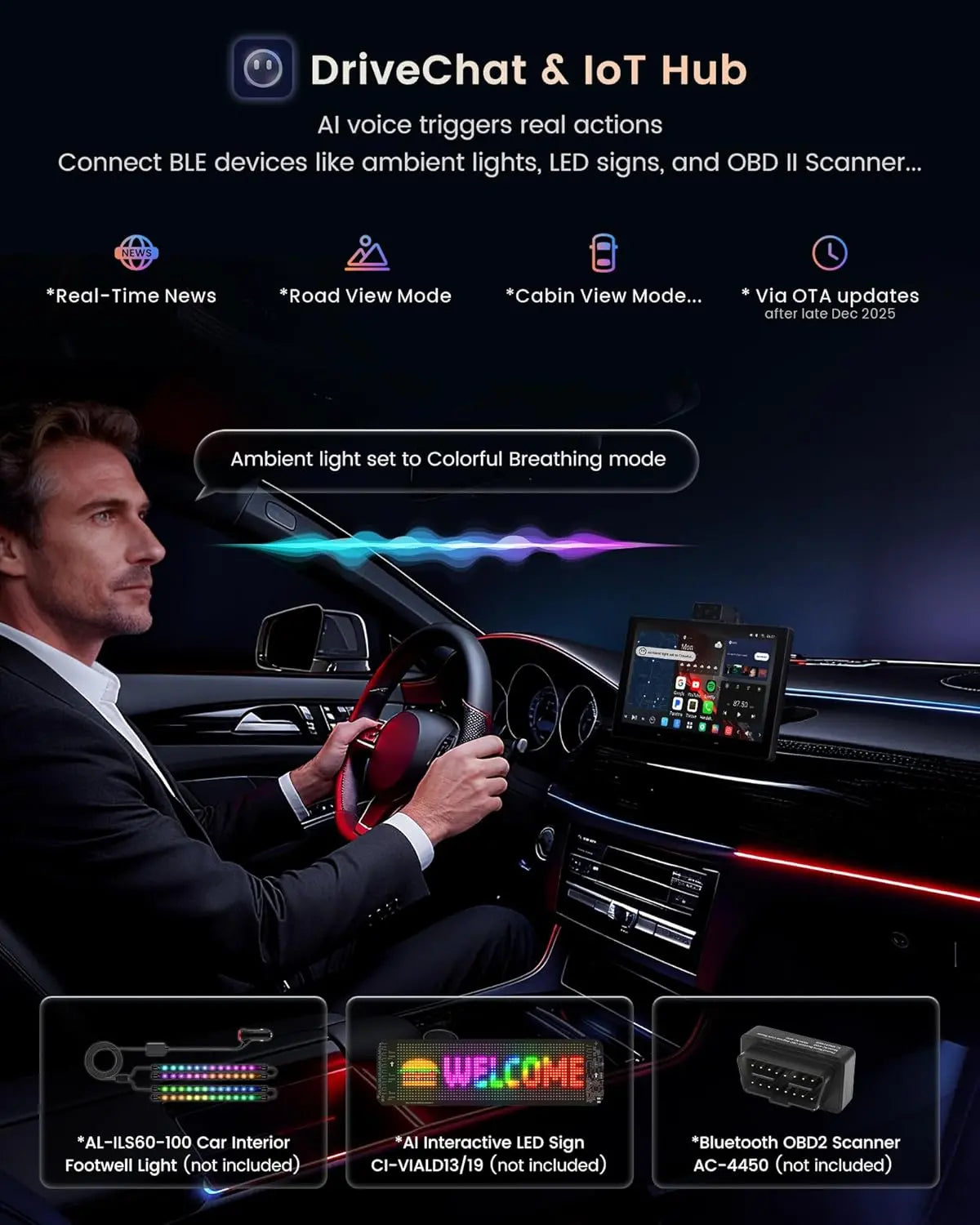 ATOTO P1009M2M 9" QLED CarPlay Screen for Car, Wireless CarPlay & Android Auto, 8GB+128GB, 4G LTE/WiFi/BT/USB, AI GPS, Front & Cabin DVR Dash Cam, Parking Monitor, OTA