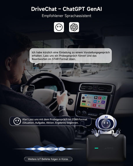 ATOTO CB4B Wireless CarPlay Adapter – Dual WLAN, Dual Bluetooth, 128GB TF-Karte, 4GB+32GB, Plug & Play Android AI Box mit KI-DriveChat, Netflix/YouTube, Schwarz