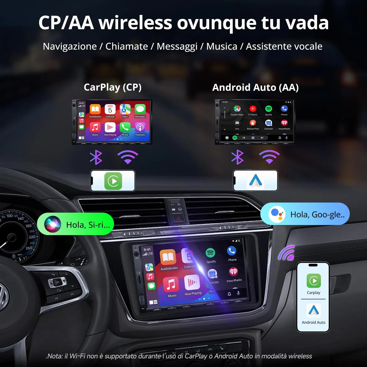 ATOTO A5LVWA7T 7 Zoll 2 DIN Autoradio – Navi, WiFi, Bluetooth, USB, MirrorLink, 24-Band EQ DSP, FM, AUX, TF, Wireless CarPlay & Android Auto, 2G+32G, Kompatibel mit VW/Golf/Polo/Tiguan