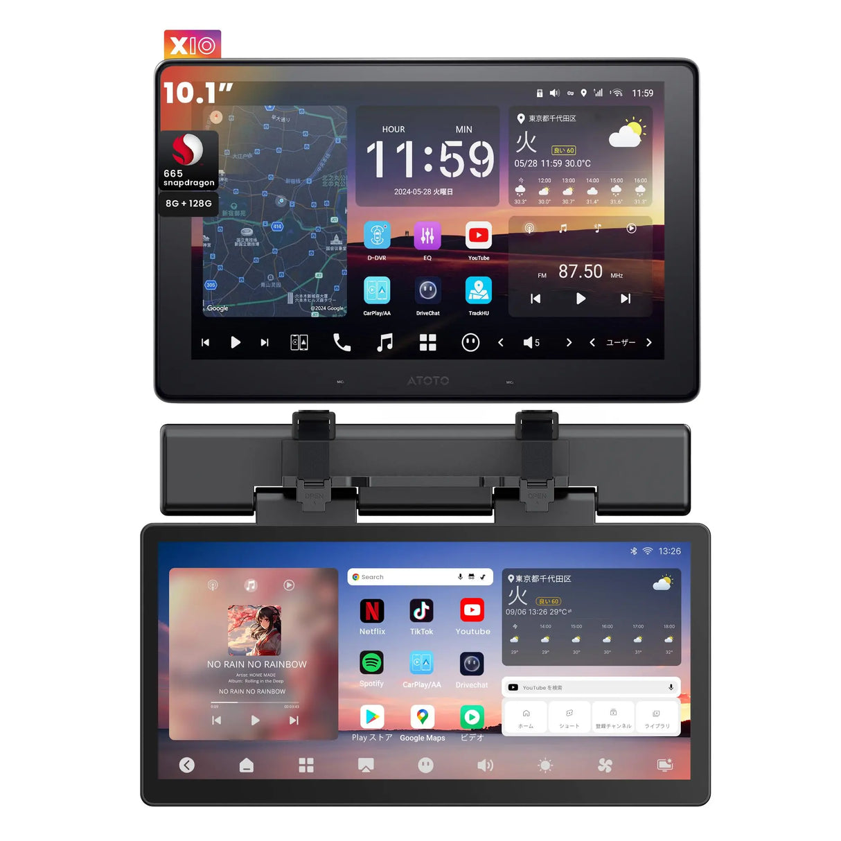 ATOTO X10G110ESM 10.1インチ Androidディスプレイオーディオ 1DIN/2DIN取付対応 フローティングカーナビ サンバイザー取付エンタメモニター付き CarPlay/Android Auto対応