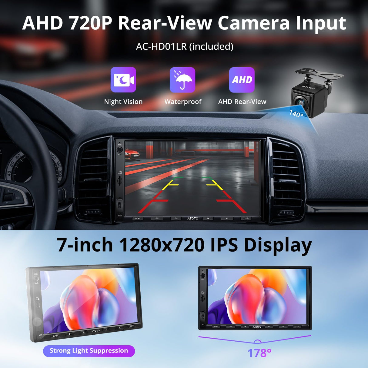ATOTO A5LG2A7T 7" Android Double Din Car Stereo with Backup Camera, Wireless CarPlay & Android Auto, Wi-Fi/BT/USB Tethering, Built-in DSP, Bluetooth, PhoneLink, FM/AM/TF, 2G+32G