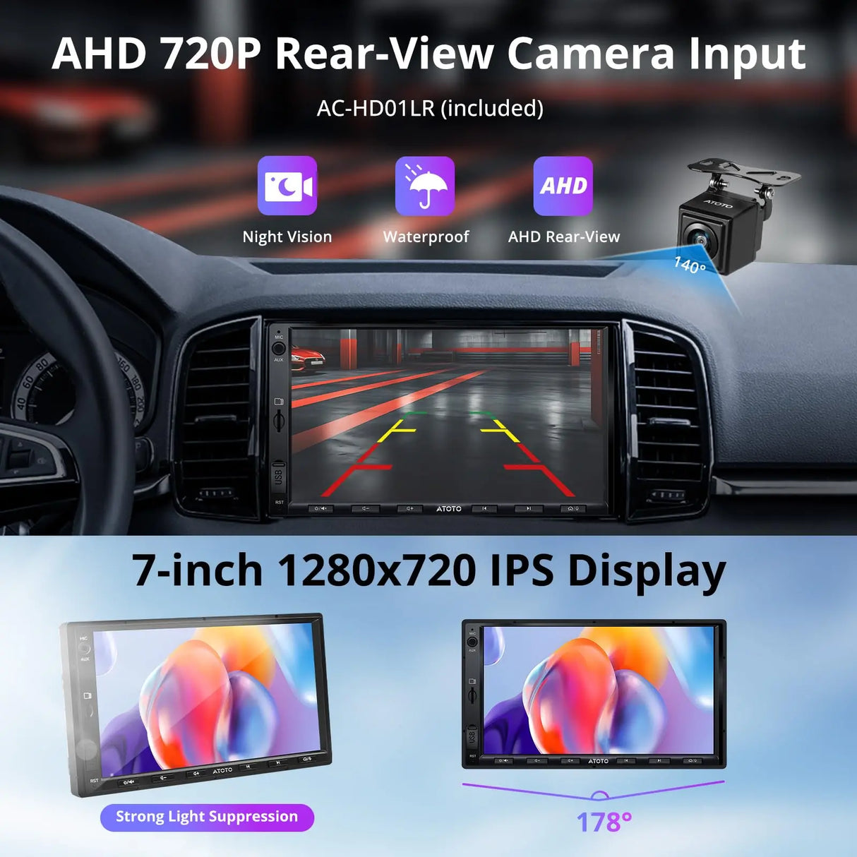 ATOTO A5LG2A7T 7" Android Double Din Car Stereo with Backup Camera, Wireless CarPlay & Android Auto, Wi-Fi/BT/USB Tethering, Built-in DSP, Bluetooth, PhoneLink, FM/AM/TF, 2G+32G