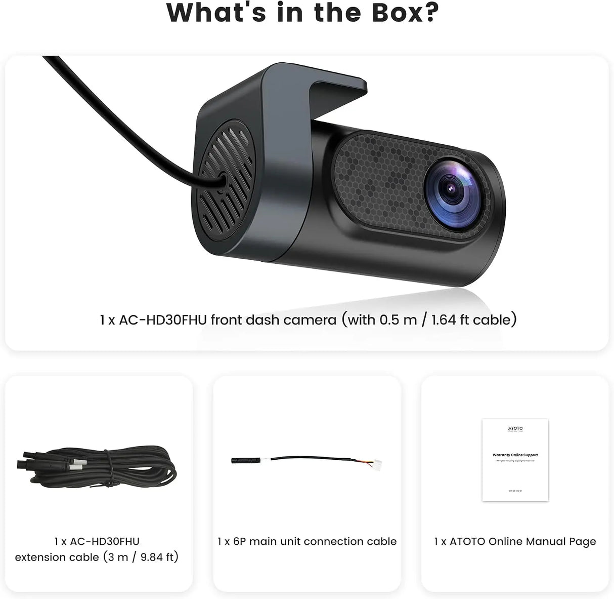 ATOTO AC-HD30FHU 1080P AHD Front Camera, 30FPS, 147.2° Wide Angle, Starlight Night Vision, WDR, G-Sensor, Loop Recording, Compatible with V10, S8 Gen4 & S8L Floating Screen Series