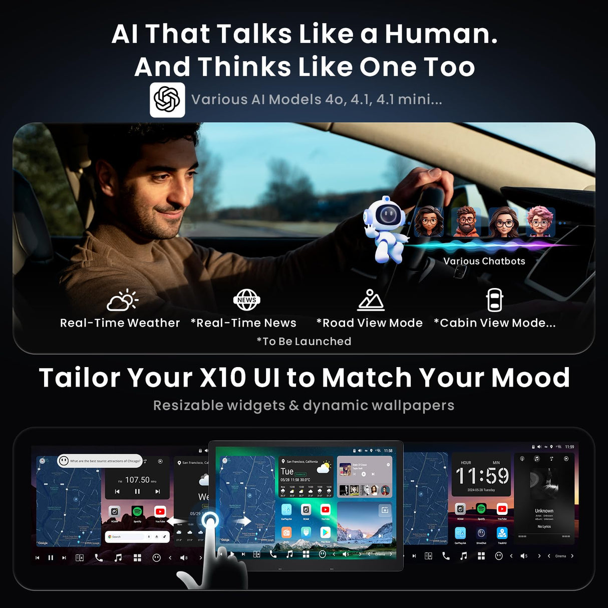 ATOTO X10G129E 12.9" Floating Screen Single Din Android Car Stereo, 8GB+128GB QLED Single Din Head Unit with Wireless CarPlay & Android Auto, 4G LTE, GPS, Dual Bluetooth, 36-Band EQ, AI Assistant