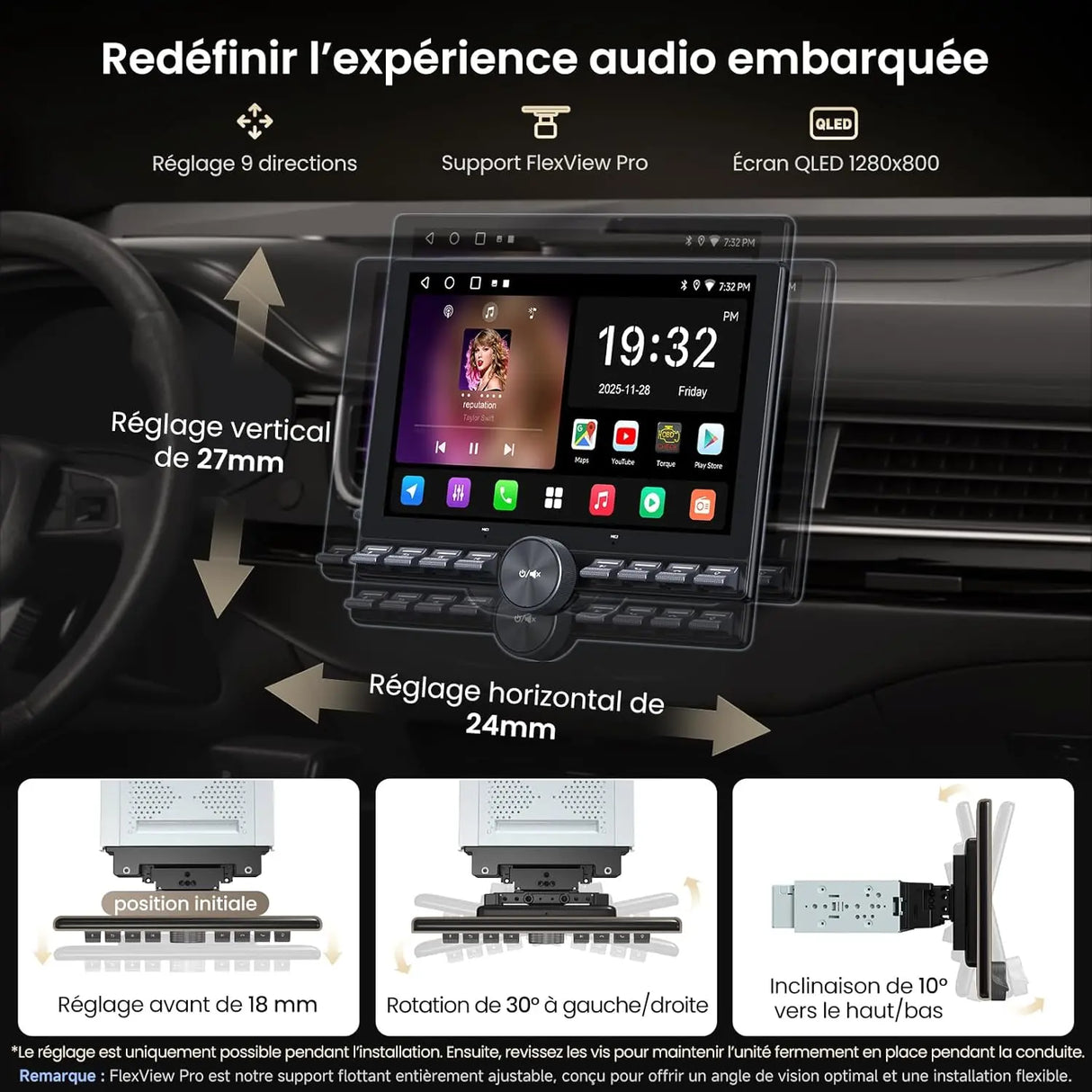 ATOTO A5LG110PT-S01 10,1" Autoradio Android avec Caméra de Recul, CarPlay et Android Auto sans Fil, Écran Flottant FlexView 1 DIN et 2 DIN, ChatGPT AI, Wi-Fi/Bluetooth/USB, EQ/DSP/RDS