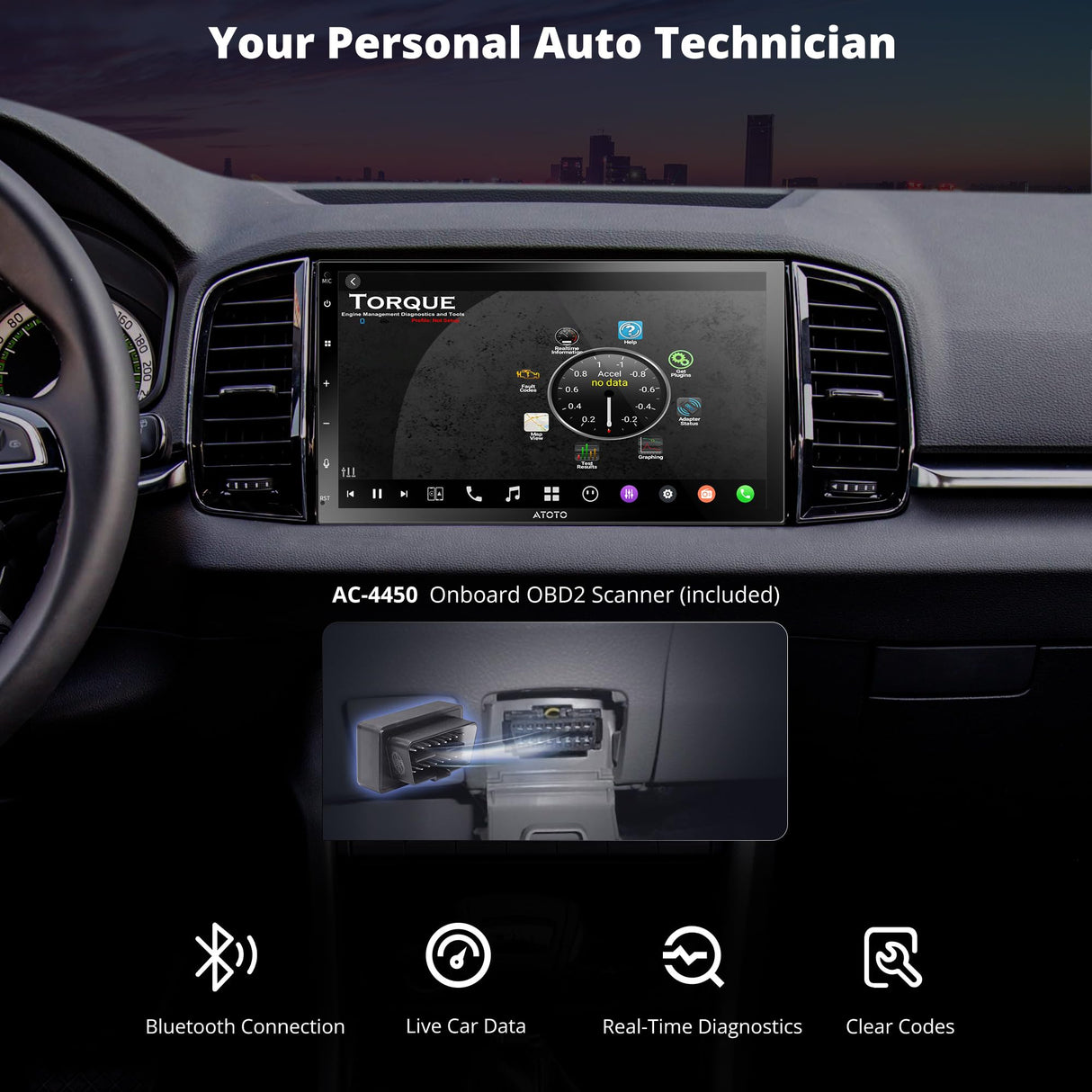 ATOTO X10G2B7E 7" Double Din Car Stereo with OBD2 Scanner, Wireless CarPlay & Android Auto, QLED Touchscreen, Android 13, Octa-Core 8+128GB, 4G LTE, Built-in Amplifier, GPS, HDMI, Streaming Apps