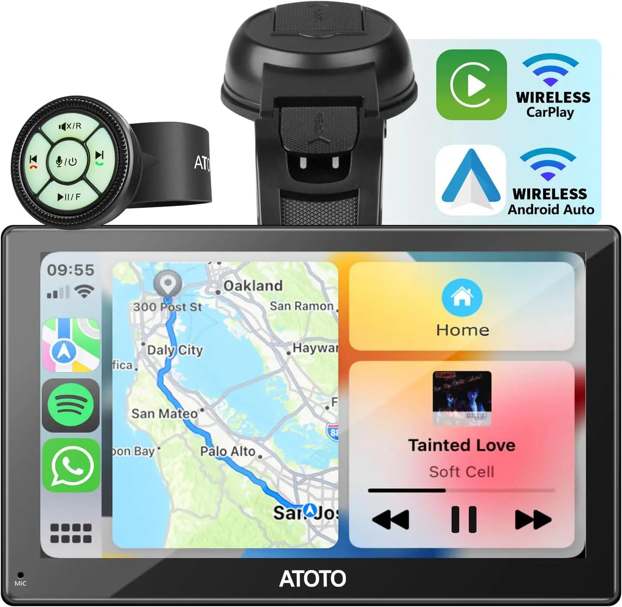 ATOTO P5 7" GPS für Auto – Fernbedienung, QLED-Touchscreen-Touchscreen, drahtloses CarPlay, Android Auto, MirrorLink, Bluetooth, AUX/FM-Versorgung, automatischer Dimmer, tragbares Autoradio