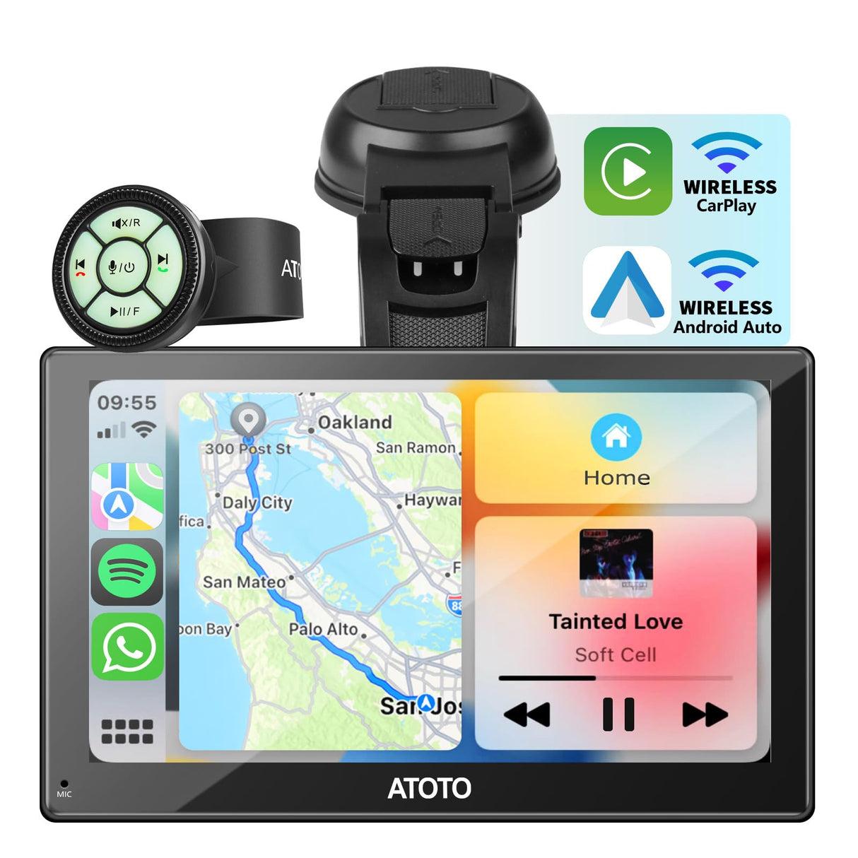ATOTO P5 7" GPS für Auto – Fernbedienung, QLED-Touchscreen-Touchscreen, drahtloses CarPlay, Android Auto, MirrorLink, Bluetooth, AUX/FM-Versorgung, automatischer Dimmer, tragbares Autoradio