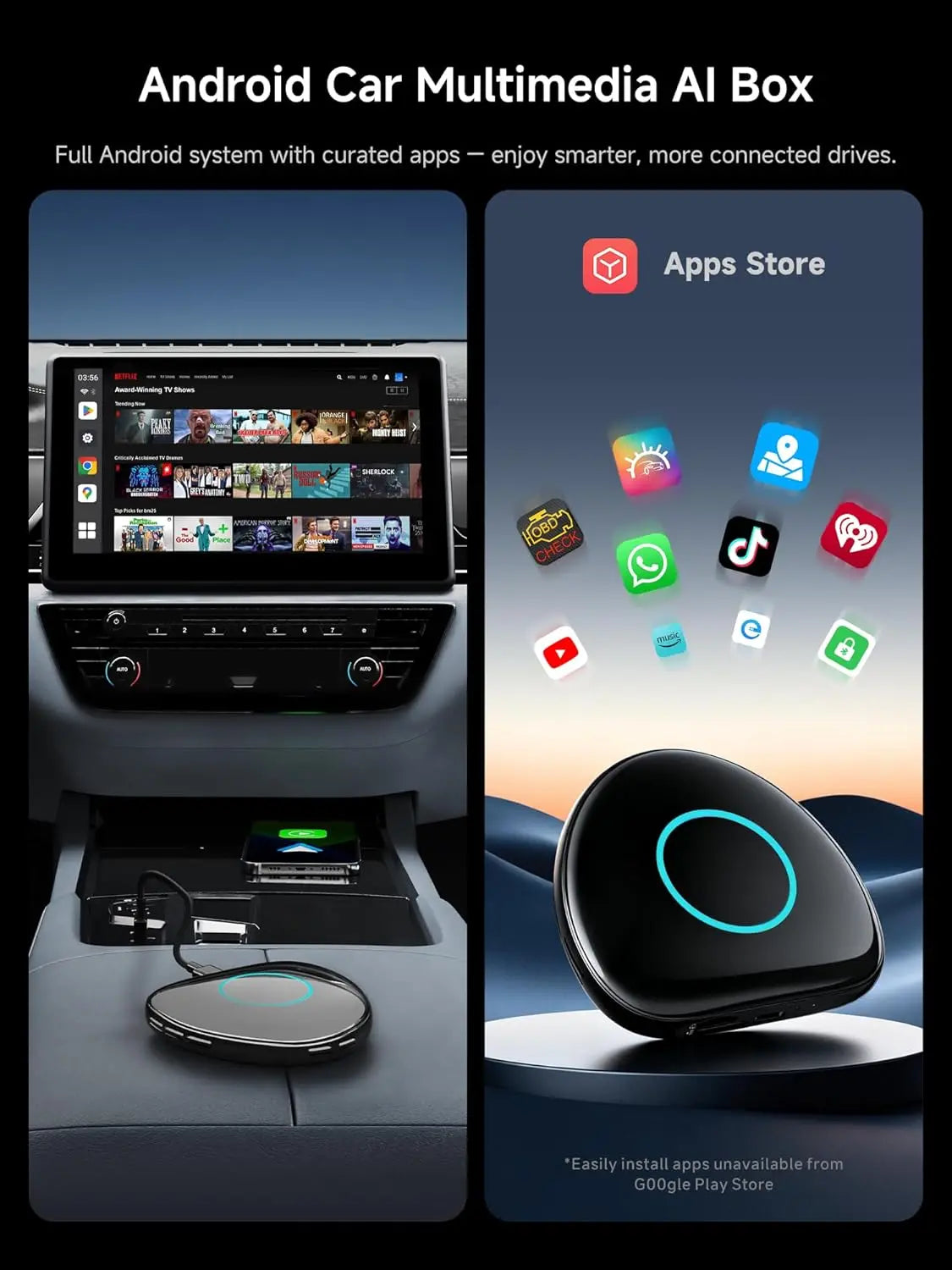ATOTO CB6C Wireless CarPlay Adapter, CarWave Car Smart Box, Android 13, 4G LTE, 4+64G, GPS Tracking, AI DriveChat, Android Auto, Plug & Play, Black