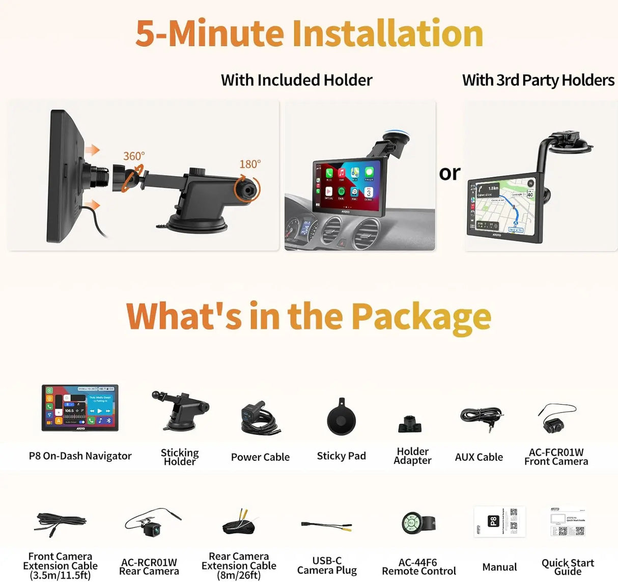 ATOTO P807PR Wireless CarPlay Screen for Car, 7 inch Portable Car Stereo with Android Auto, 1080P Dual Recording Cameras, Remote Control, WDR & Auto Dimmer, Support Up to 128G SD