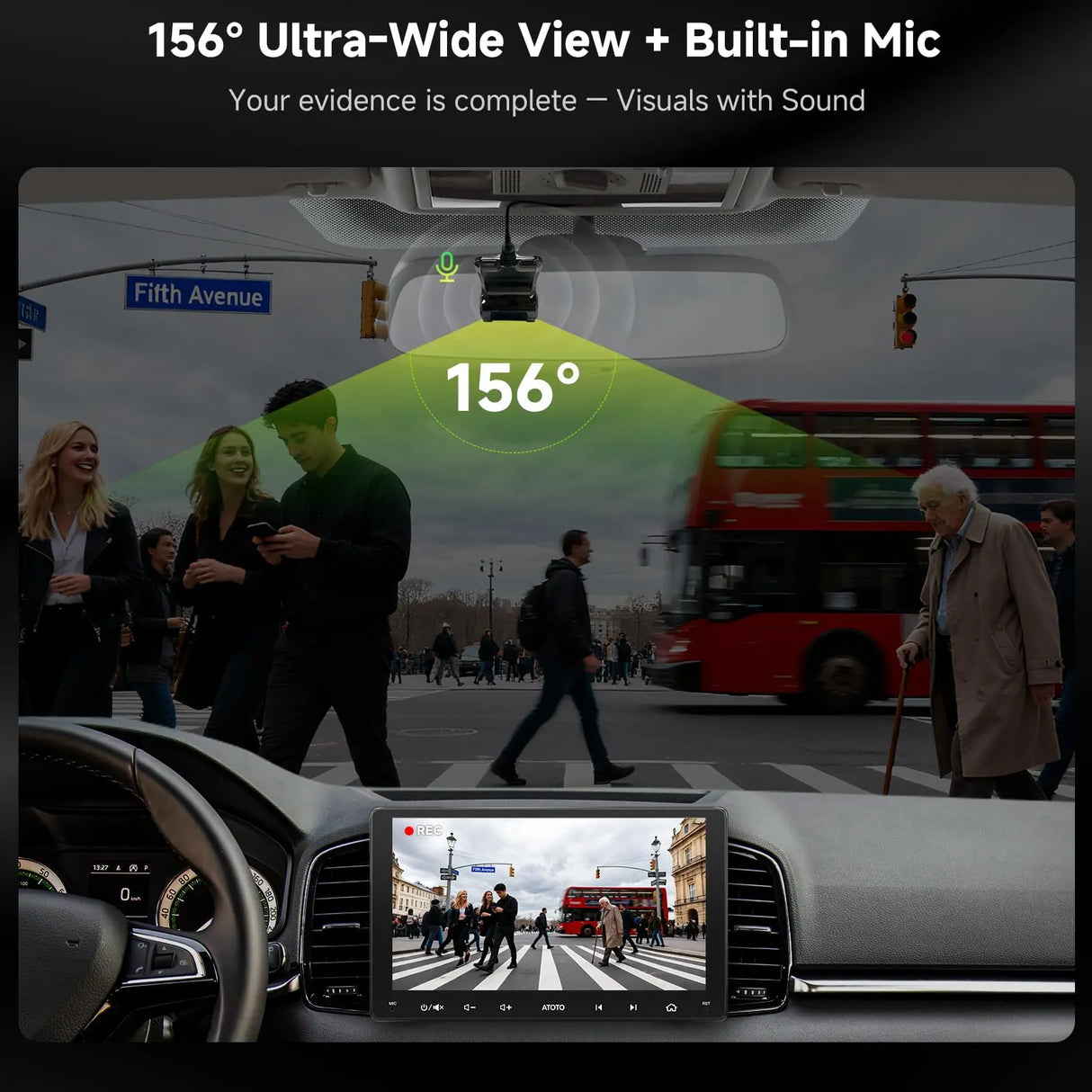 ATOTO AC-44P2 1080P USB DVR On-Dash Camera, 156° Wide-Angle, Loop Recording, Video Lock Function & Playback, Supports Up to 64GB, Compatible with ATOTO A5/A6/S8/P9, Not Compatible with F7/P5/P8/X10