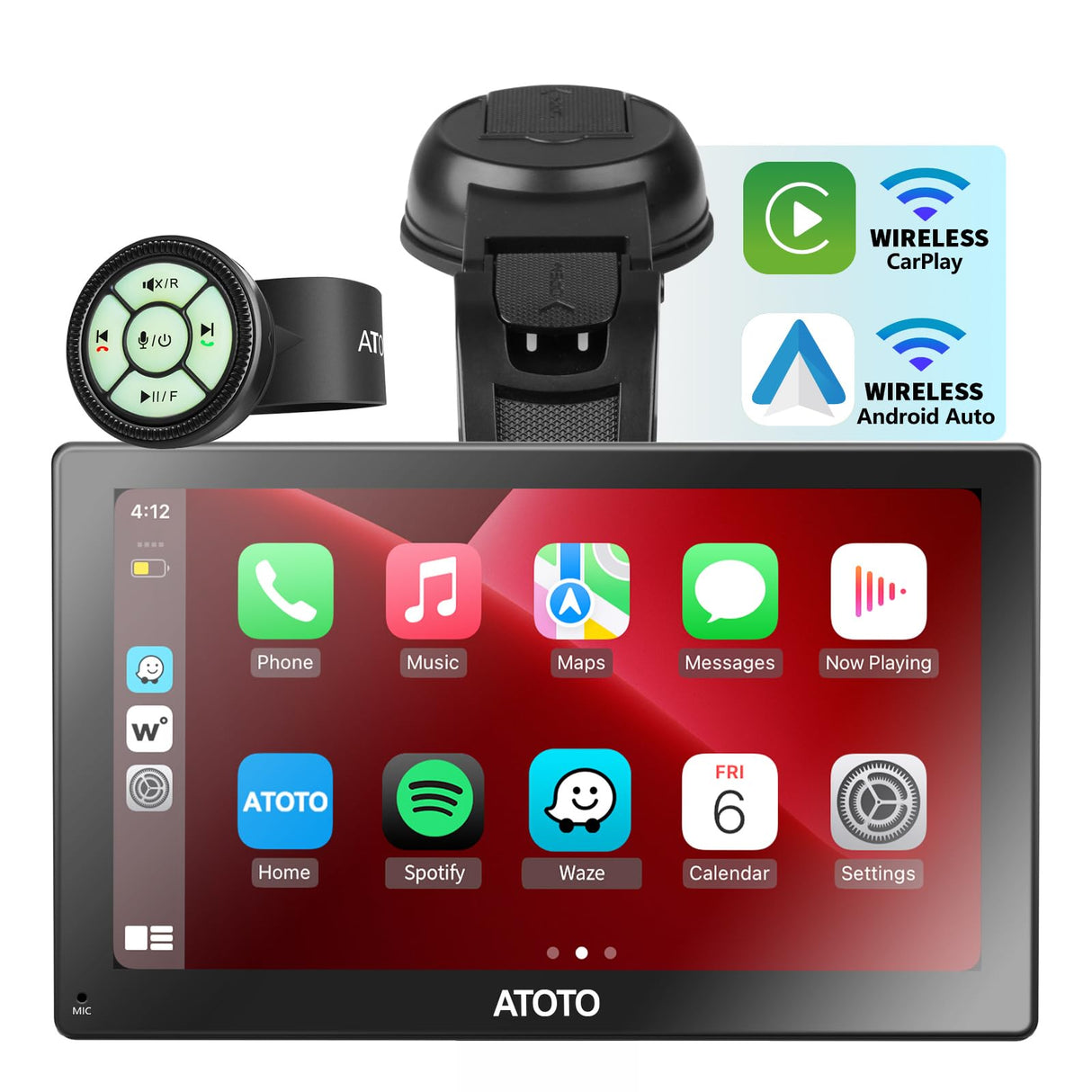 ATOTO P507SD-S01 7" QLED Portable Car Stereo with Steering wheel control, Glare-Suppressing Display, Wireless CarPlay & Android Auto, Auto-Dimmer, Bluetooth, AUX/FM Output, GPS