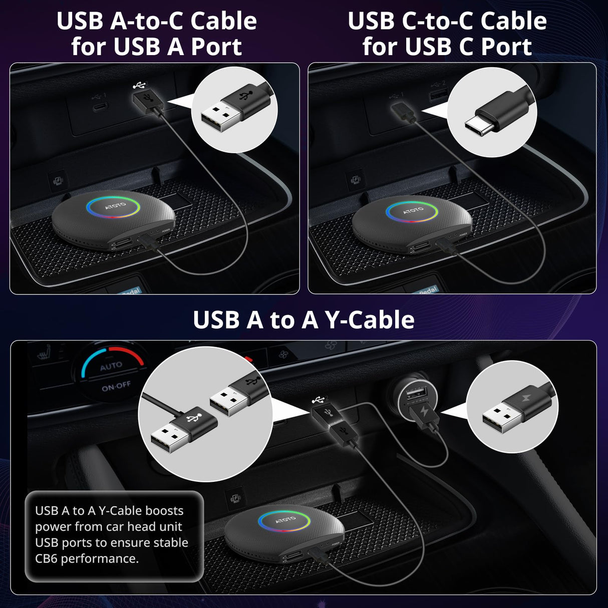 ATOTO CB6 Wireless CarPlay Adapter - Android AI Box, 4GB/64GB, Dual BT, GPS, App Support (Wired to Wireless Converter)
