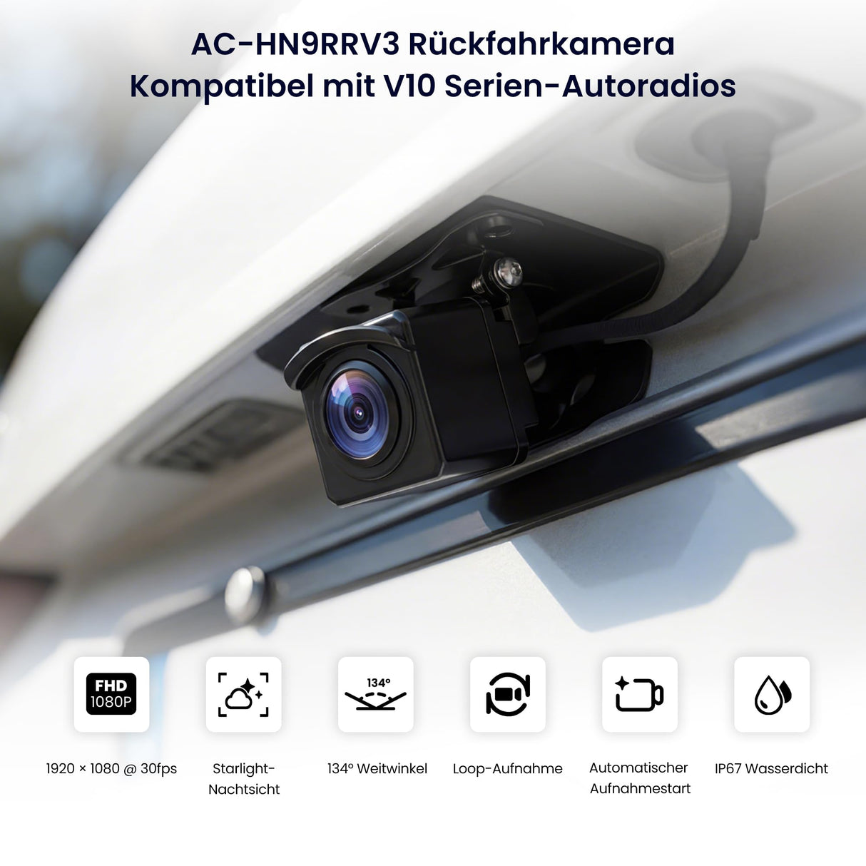 ATOTOEXCEL AHD 1080p Rückfahrkamera mit 30fps, 134° Weitwinkel, Starlight-Nachtsicht, IP67 Wasserdicht, G-Sensor, Parkmodus, Loopaufnahme, Nur Kompatibel mit Der V10-Serie, AC-HN9RRV3
