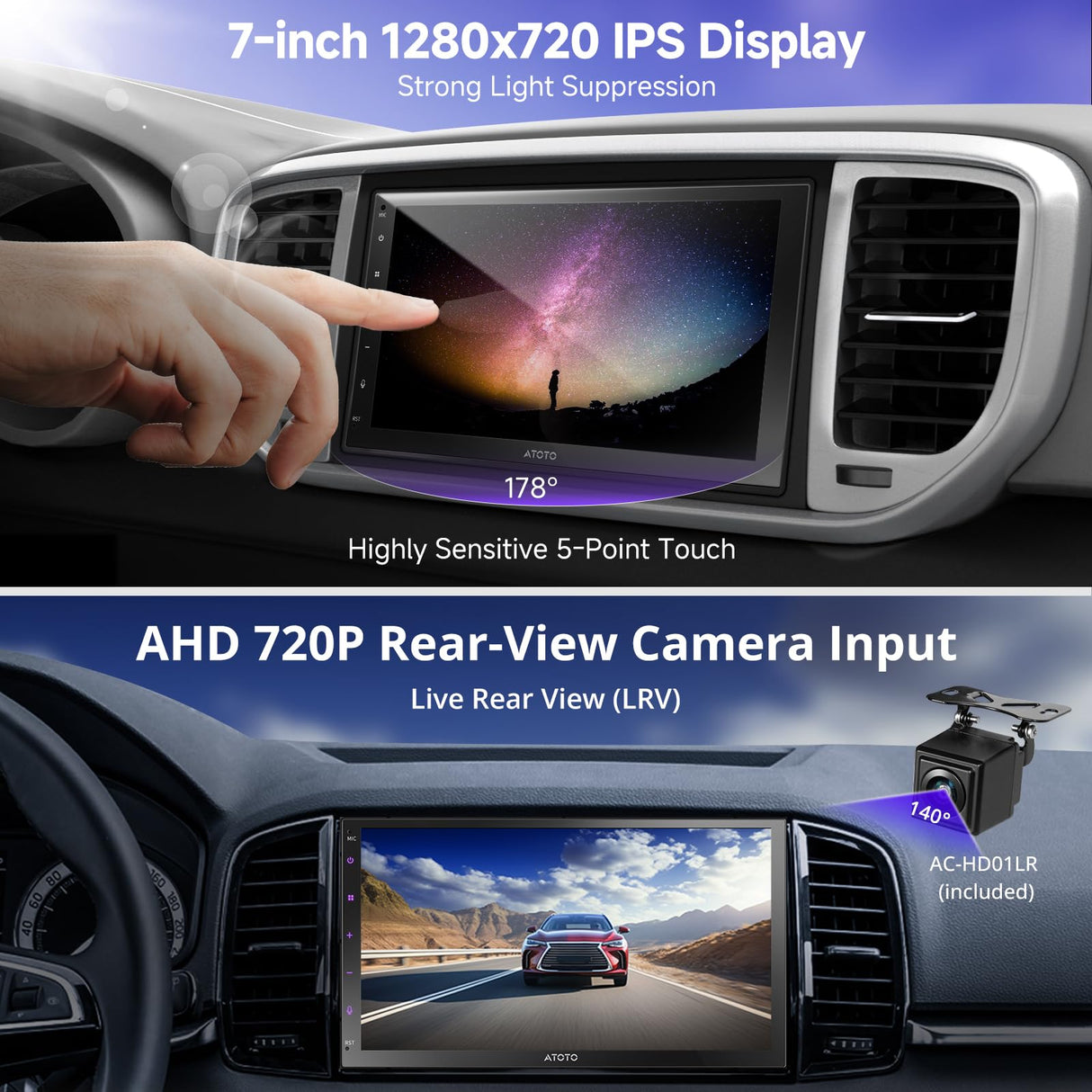 ATOTO A5LG2B7T 7" Double-DIN Android Head Unit with Wireless CarPlay & Android Auto, ChatGPT-AI, GPS, WiFi/BT/USB, 24-EQ DSP, 4x45 AMP