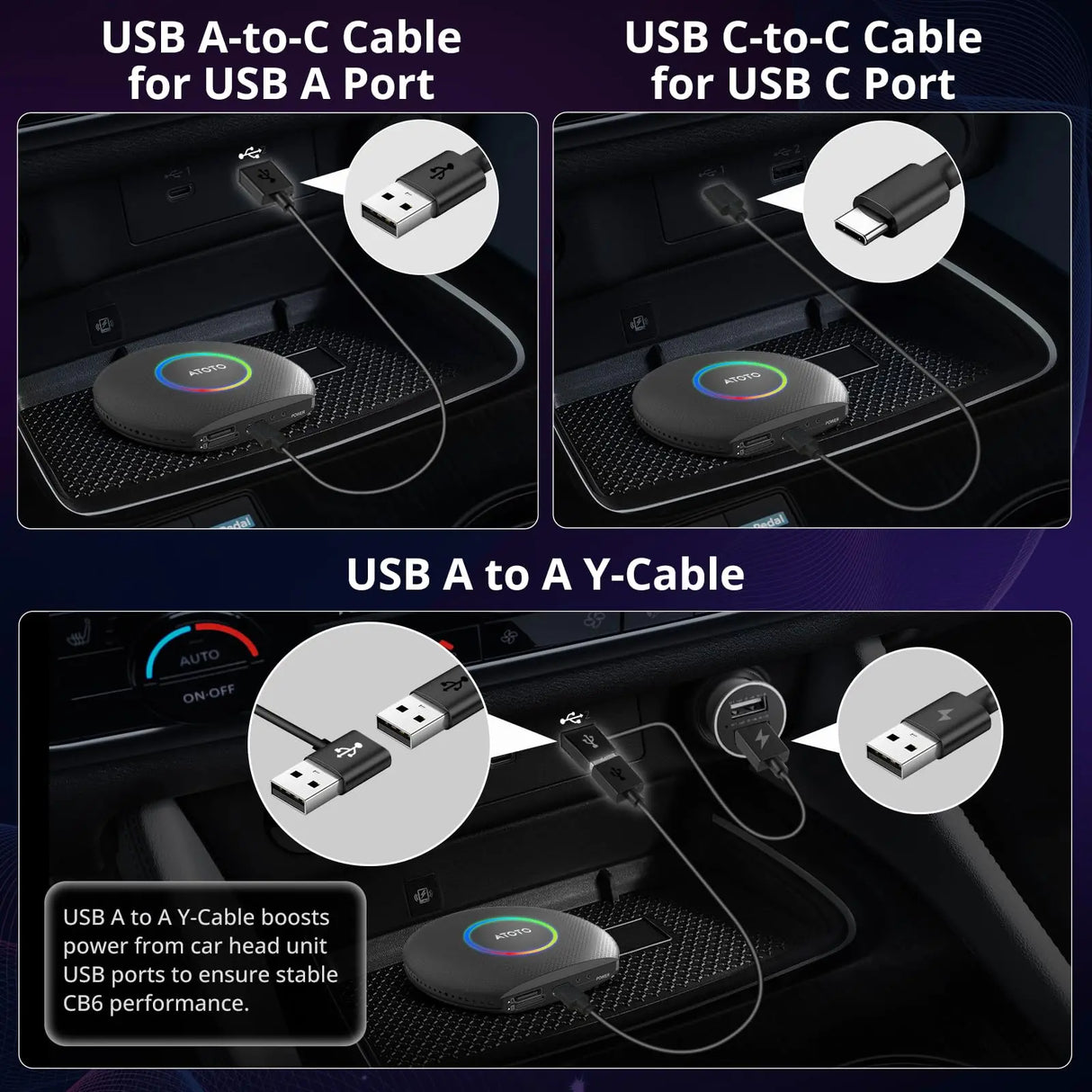 ATOTO CB6 Dongle WIFI CarPlay Cableado a Inalámbrico/Android Auto, Caja AI con Voz Inteligente, GPS, Bluetooth, 4GB+64GB, Compatible con numerosas apps