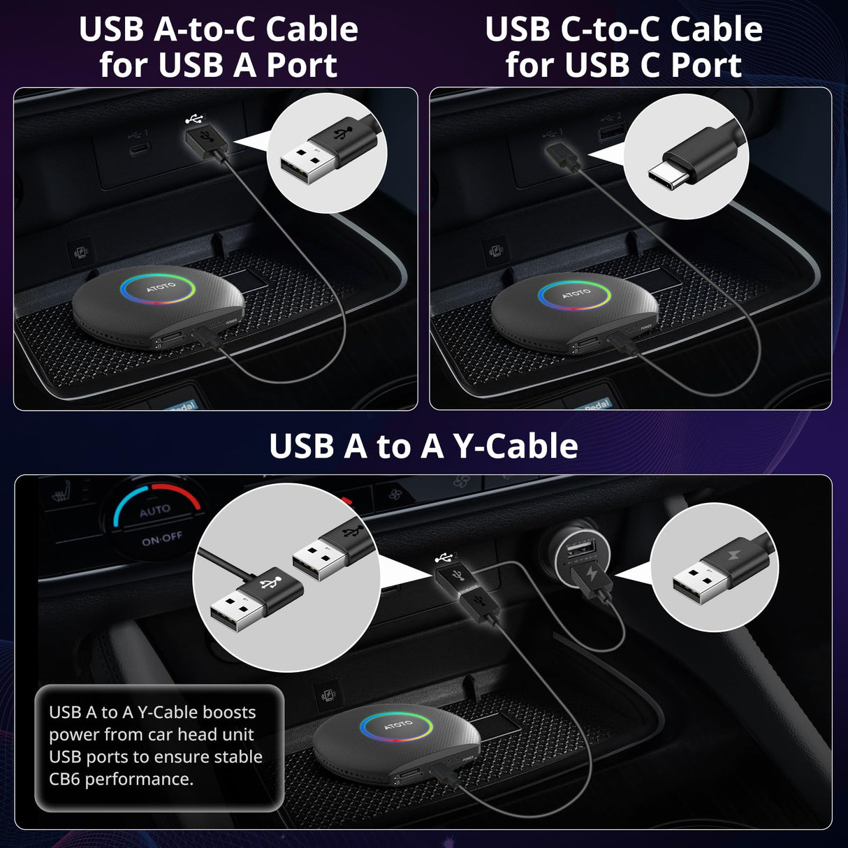 ATOTO CB6 Wireless CarPlay Adapter, 2025 Upgrade CarWave, Plug & Play Car Video Box, 8GB+128GB, 4G LTE, Dual Bluetooth, Android 13, GPS, DriveChat, Compatible with Netflix/YouTube, Black