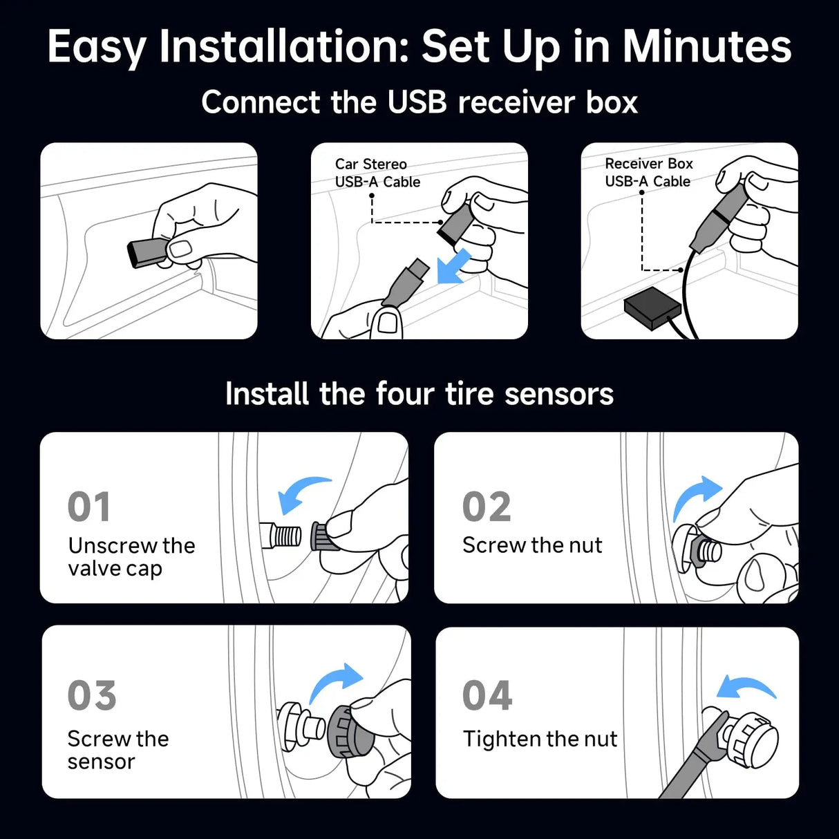 ATOTO AC-UTP1 USB TPMS Sensor zur Überwachung des pneumatischen Drucks System (esterer Sensor) – speziell für ATOTO A5 / A6 / S8 / P9 / X10