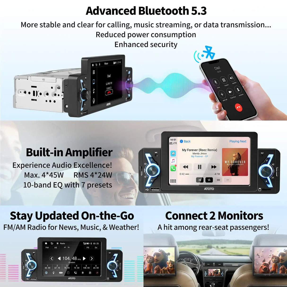 ATOTO F7WE 5inch Single Din Car Stereo Receivers, Wireless CarPlay & Wireless Android Auto, Bluetooth 5.3 IPS Touch Screen Car Radio &DBEF Tech, FM/AM/USB, Phone Link, Voice Assistant, F7G1A5WE-2024