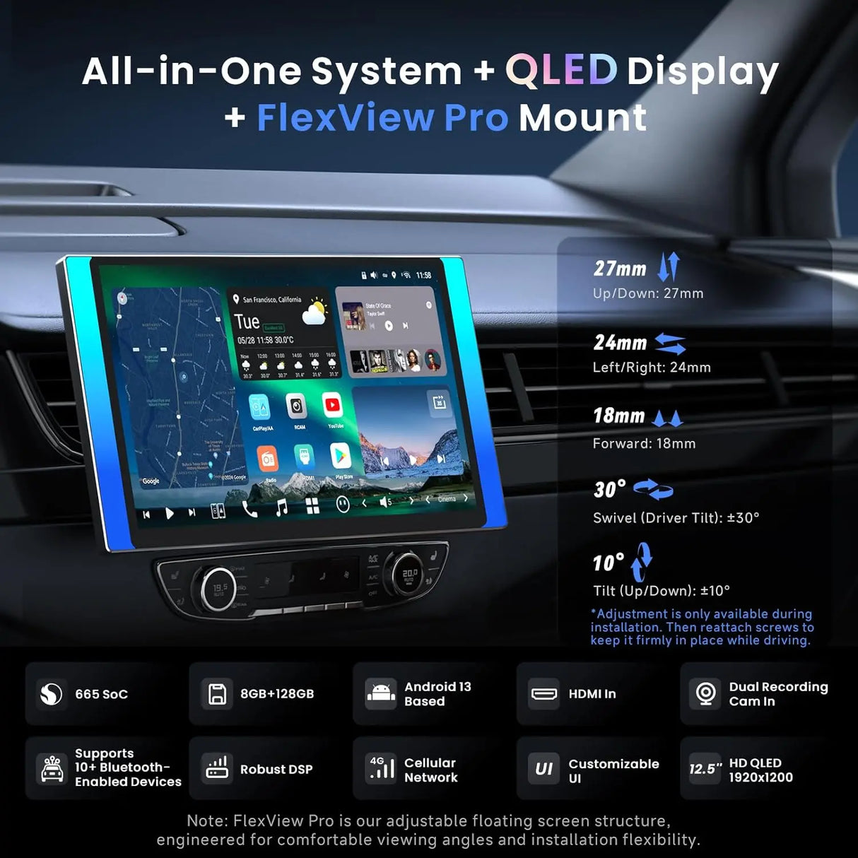 ATOTO X10G125E-R3 12.5" Bluetooth Car Radio with Dual Recording Cams, Single Din & Double Din, QLED Android Stereo 8G+128G, Floating Screen, 7.1.2CH Audio, 4G LTE, Wireless CarPlay & Android Auto