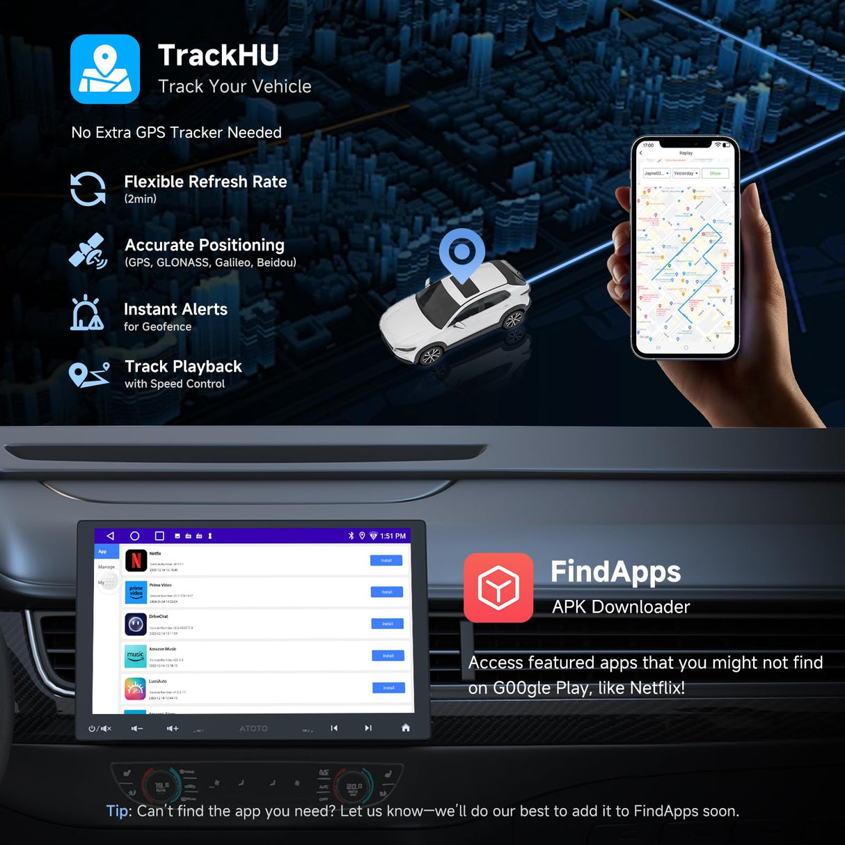 ATOTO 10" Android Single Din & Double Din Car Audio, Wireless CarPlay & Android Auto, Backup Camera,  Floating Screen, 2G+32G, WiFi/BT/USB Tethering, HD LRV, DSP/FM