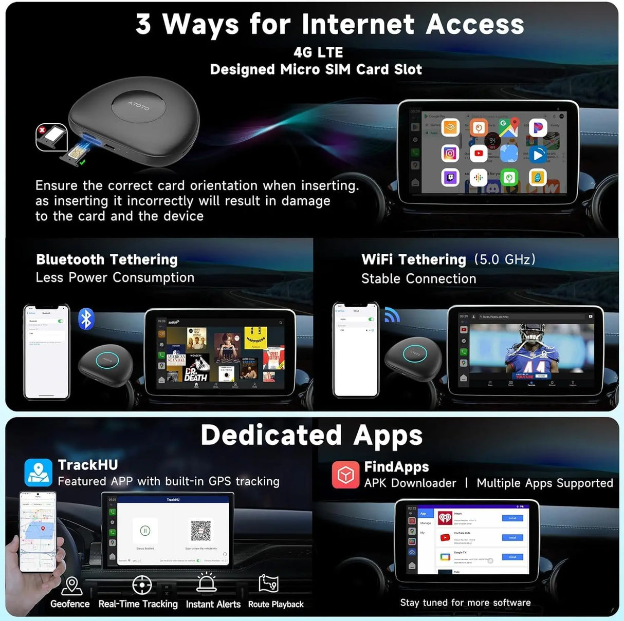 ATOTO CarWave CB6 AI Box Wireless CarPlay & Android Auto Adapter with 4G LTE, OBDII Scanner, Android OS, 4GB+64GB, Universal Car Stereo Upgrade, OTA Updates
