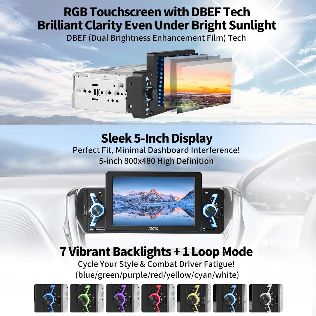 ATOTO F7WE 5inch Single Din Car Stereo Receivers, Wireless CarPlay & Wireless Android Auto, Bluetooth 5.3 IPS Touch Screen Car Radio &DBEF Tech, FM/AM/USB, Phone Link, Voice Assistant, F7G1A5WE-2024