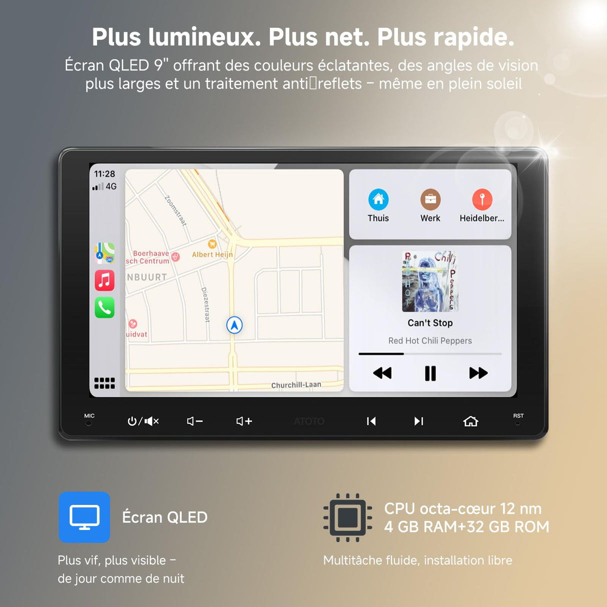 ATOTO S8G2094MS 9" 2 Din Radio coche Android con cámaras frontal y trasera 1080P, pantalla QLED táctil, CarPlay/Android Auto inalámbricos, 4G, Wi-Fi, BT, USB, DSP, AMP, SUB, GPS, AI