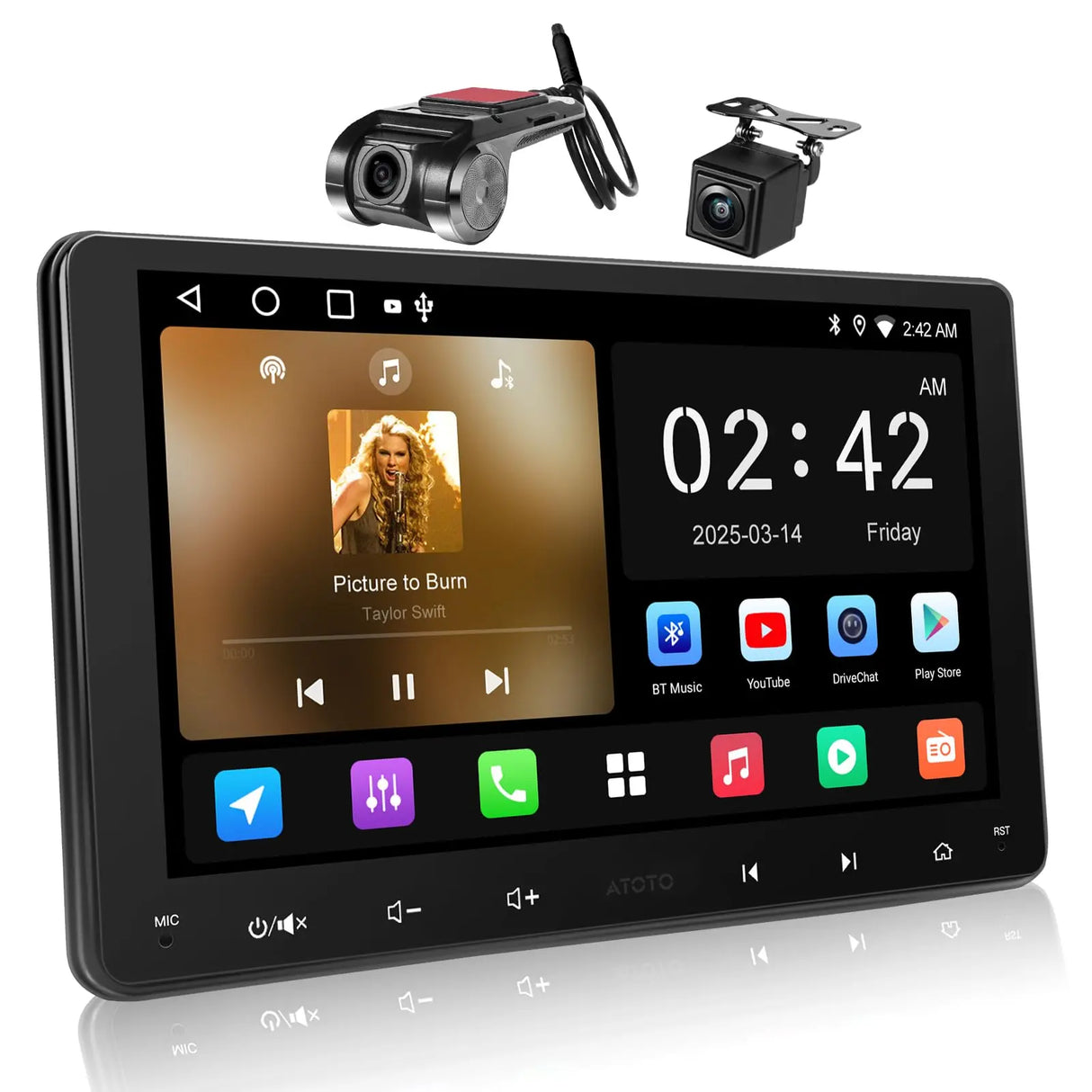 ATOTOZONE Double-DIN Car Stereo 9 Inch Android Car Radio, Wireless CarPlay&Android Auto, Backup Camera and Dashcam, AI Dialogues, WiFi/BT/USB, GPS Tracking, 24B EQ&DSP, 4 * 45W AMP