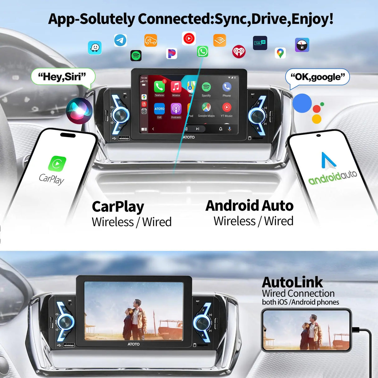 ATOTO F7WE 5inch Single Din Car Stereo Receivers, Wireless CarPlay & Wireless Android Auto, Bluetooth 5.3 IPS Touch Screen Car Radio &DBEF Tech, FM/AM/USB, Phone Link, Voice Assistant, F7G1A5WE-2024