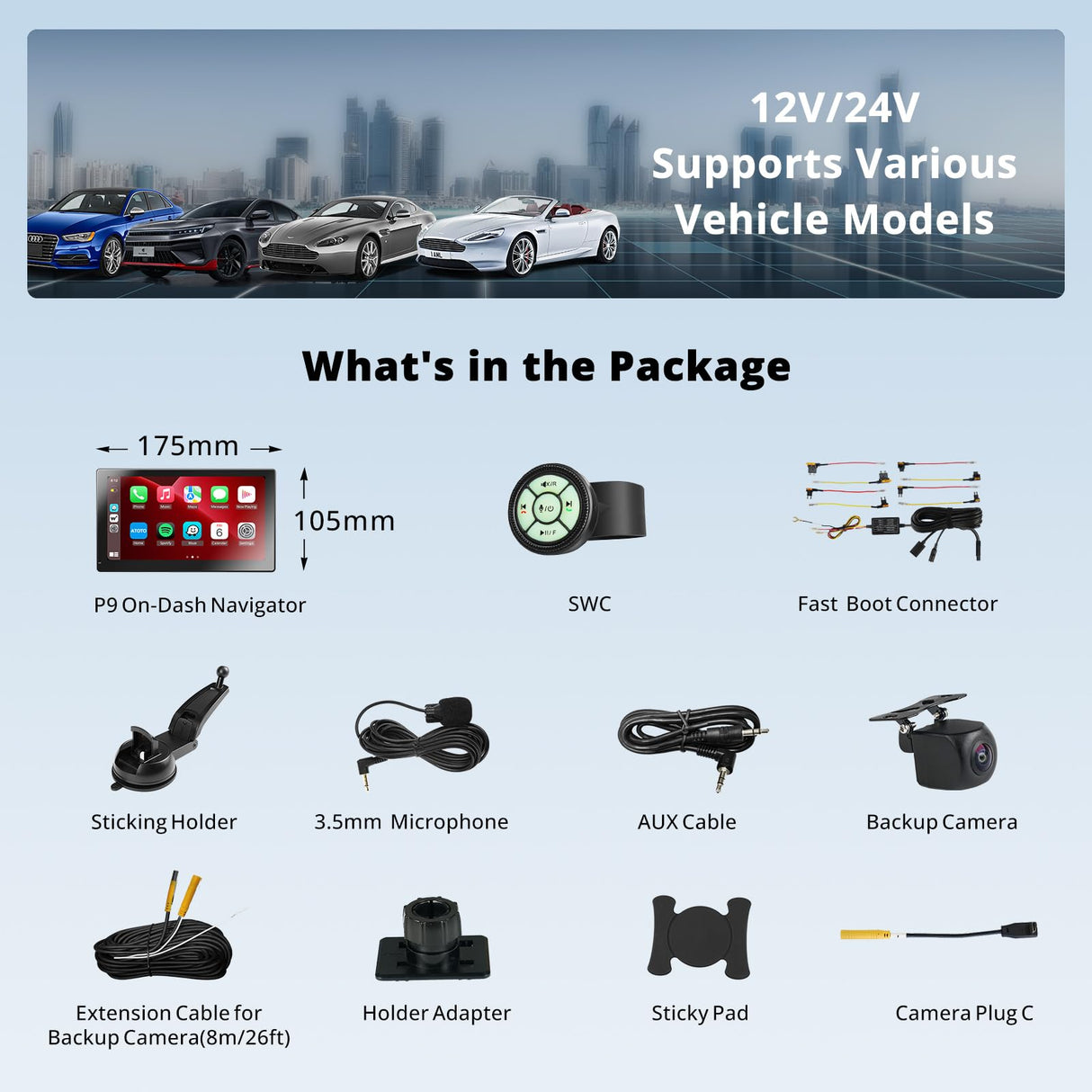 Android Autoradio Portatile 4G LTE, RevcarX 7 Pollici Schermo Per Auto cos CarPlay Senza Fili & Android Auto, 4G+32G Autoradio con Schermo, Telecamera Retrovisiva1080P,Tracciamento GPS,P9PR