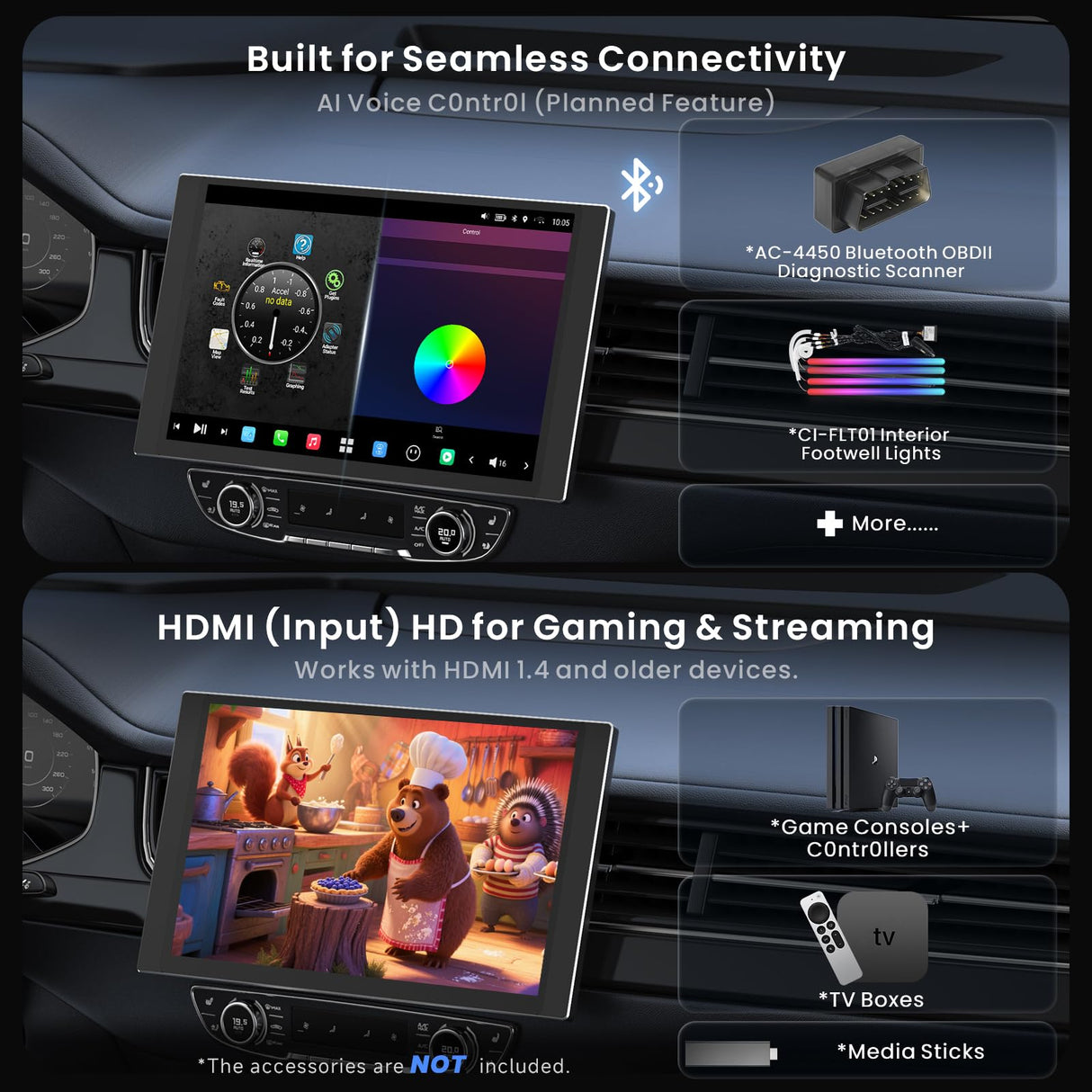 ATOTO X10G125E-R3 12.5" Bluetooth Car Radio with Dual Recording Cams, Single Din & Double Din, QLED Android Stereo 8G+128G, Floating Screen, 7.1.2CH Audio, 4G LTE, Wireless CarPlay & Android Auto