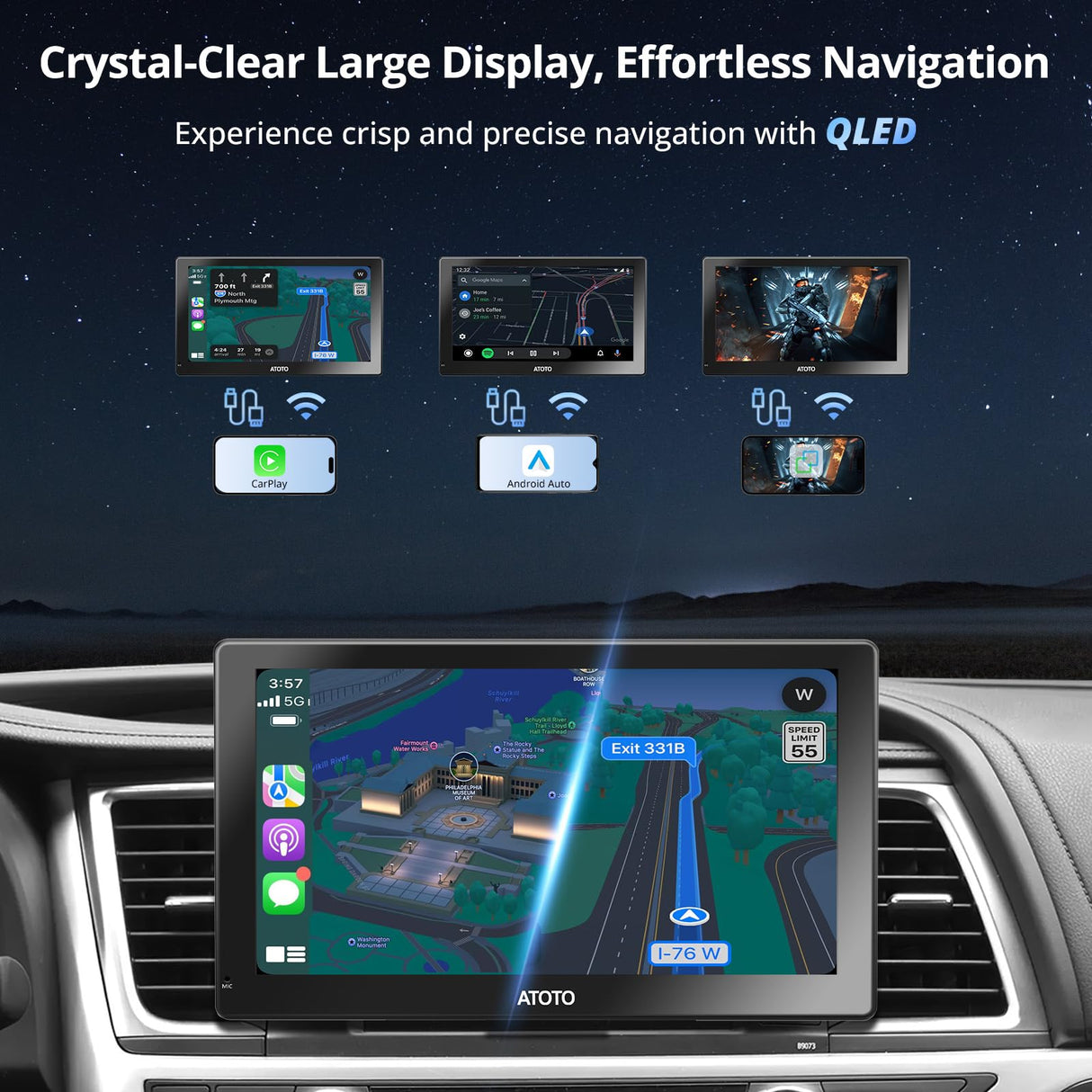 ATOTO P9 Android Portable Car Stereo with 4G LTE&GPS Tracking, 9 Inch QLED Wireless CarPlay & Android Auto Screen, WiFi/Dual Bluetooth, Remote Control, Microphone, AUX/LRV/SCVC, 4G+32G, P909PR1X