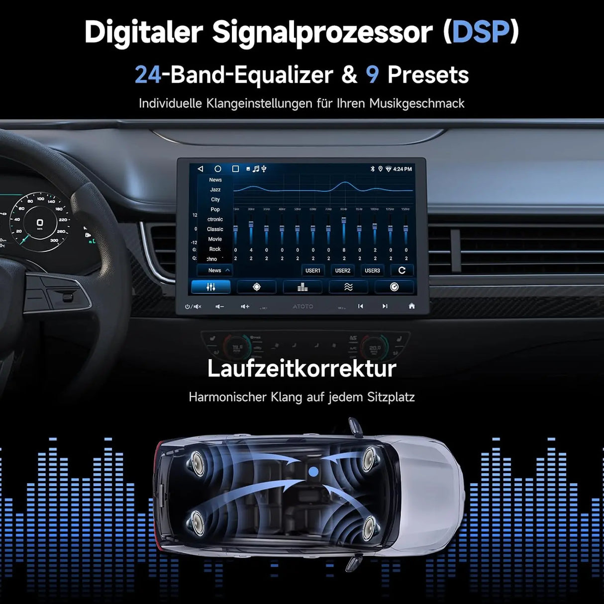 ATOTO A5LG110T 10" 1 DIN 2 DIN Autoradio, schwebendes Display, Rückfahrkamera, Wireless CarPlay & Android Auto, WiFi/BT/USB Tethering, MirrorLink, DSP, FM/RDS, 2G+32G