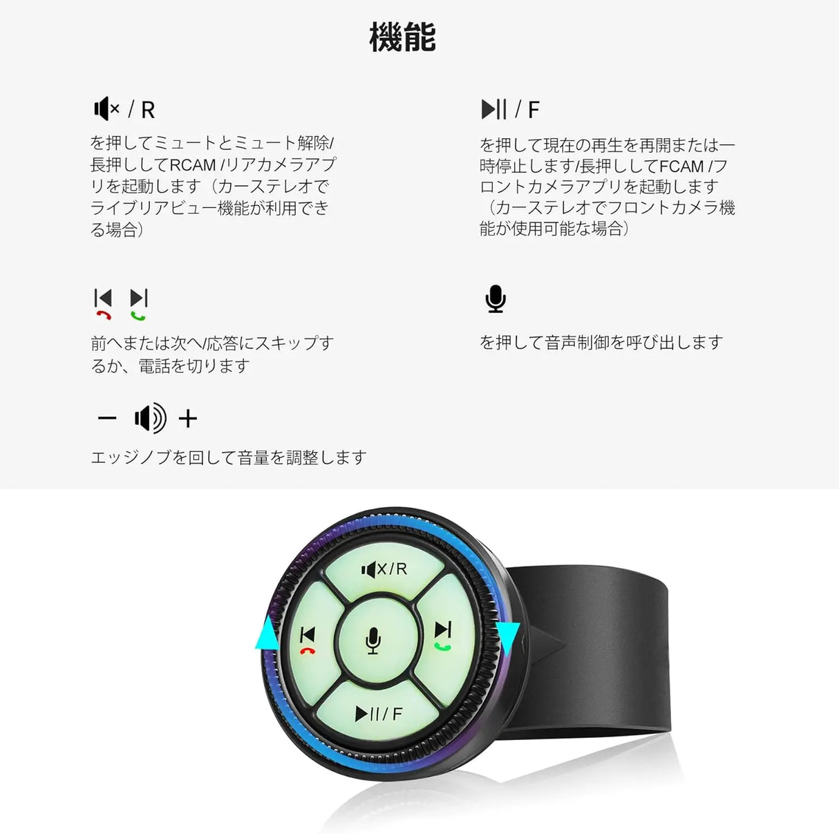 ATOTO AC-44F5時計バンドスタイルのルミナスボタン付きワイヤレスリモコン、プラグアンドプレイ-ATOTOカーステレオ(F7、S8、X10)のみ。 ATOTO A6/A5/S8Lite/MS/UN/PNバージョンとの互換性はありません