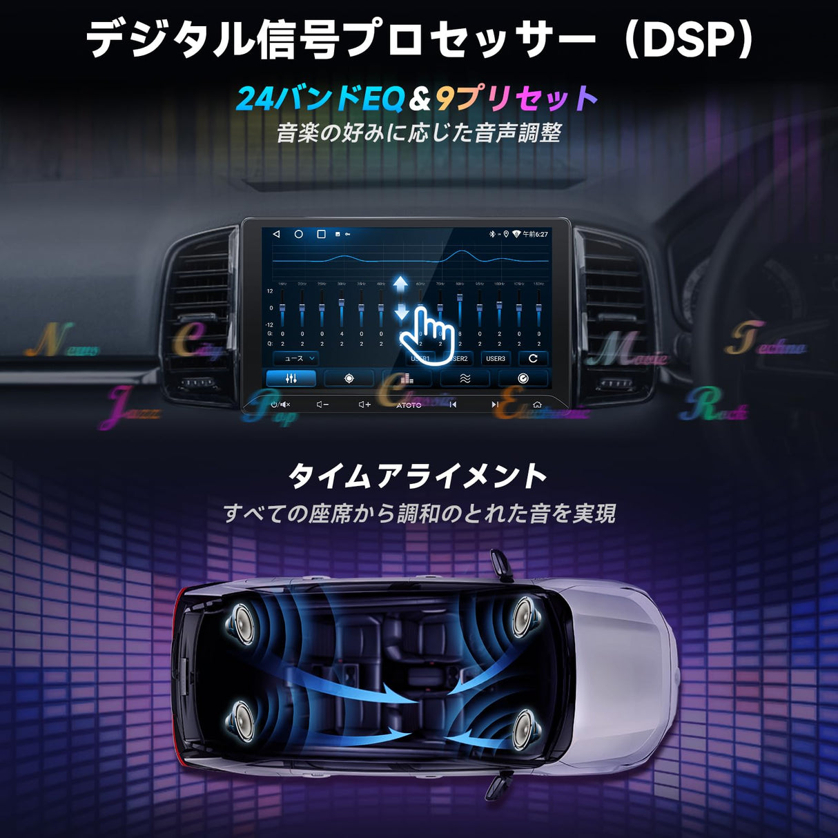ATOTO A5LG211T 10.1インチ 2Din ディスプレイ オーディオ バックカメラ連動、Androidナビ、ワイヤレスCarPlay/Android Auto、タッチスクリーンBluetoothカーステレオ、Wi-Fi/BTテザリング、内蔵DSP、2G+32G、MirrorLink、FM/AM、USB/TF再生、GPSトラッキング